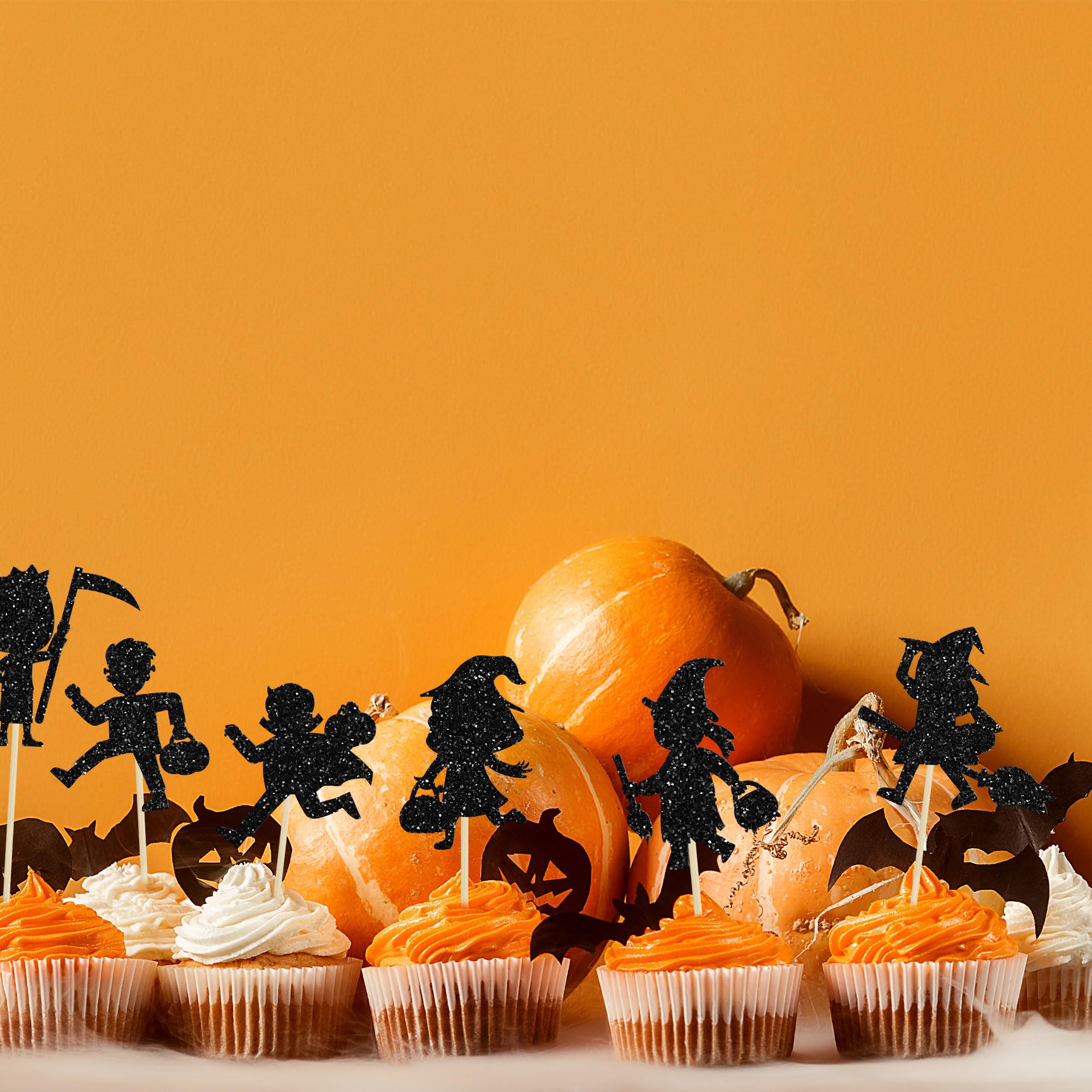 Gyufise 36Pcs Halloween Cupcake Toppers - Pumpkin, Cat, Bat, Ghost Decorations For Halloween Party, Birthday, Baby Shower