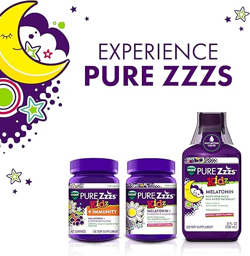 Miniatura 3 de VICKS PURE Zzzs Kidz + Immunity, gomitas de melatonina para niños, ayuda para dormir, melatonina de dosis bajas para niños, zinc para apoyo
