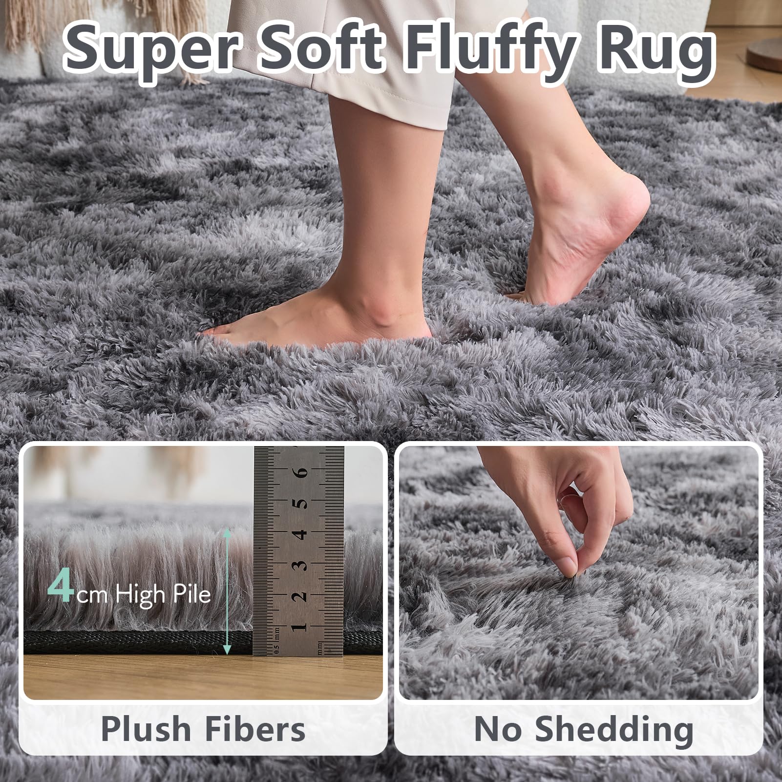 CHOSHOME Tappeti Per Soggiorno Tappeto Grande Super Soffice e Soffice Che Non Perde Peli Tappeti Shaggy Motley Tappeto Tie-dye Tappeti Moderni per Interni per Camere da Letto Grigio Scuro 150x240cm
