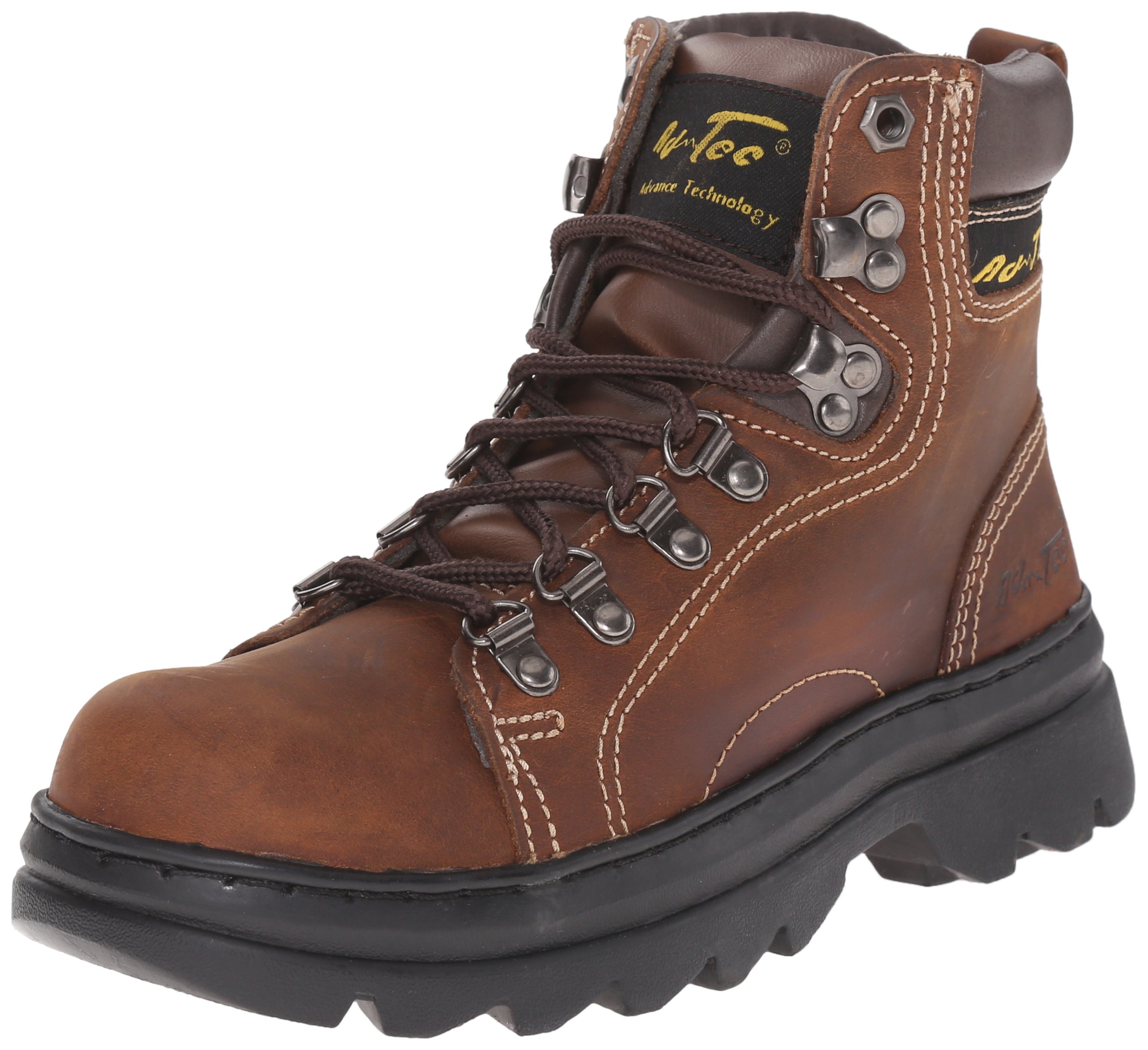 Ad TecWomen's 6" Lace Up Hiker or Work Boot - Durable Horse Leather, Padded Collar, Cushioned Insole, Oil and Slip Resistant Hiking Boots - Brown