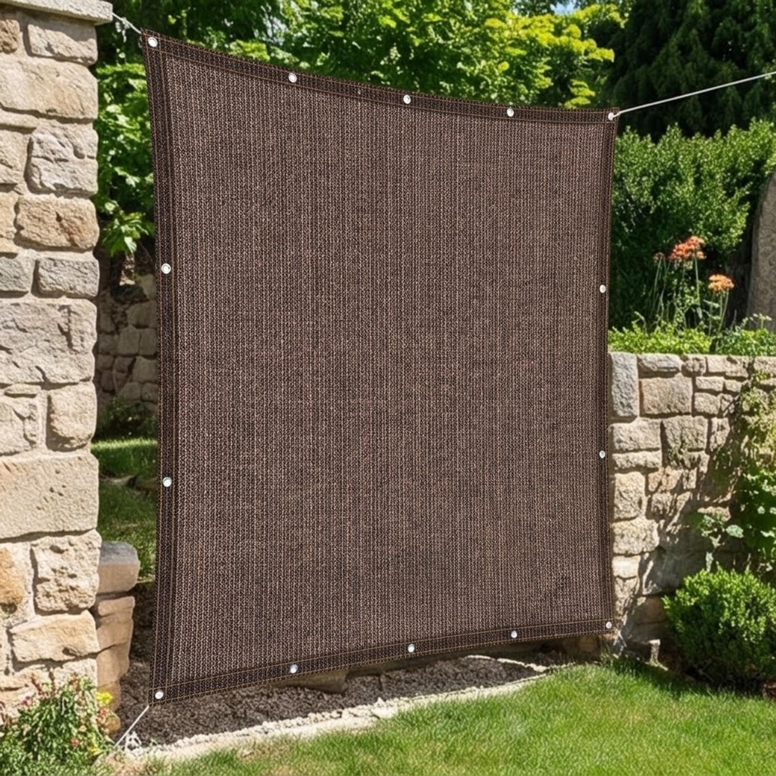Ogrodowa siatka zacieniająca, 350 x 680 cm, 90%, ochrona przed promieniowaniem UV, plandeka z opaskami kablowymi i liną, do użytku na zewnątrz, na taras, na taras, balustradę, brązowa