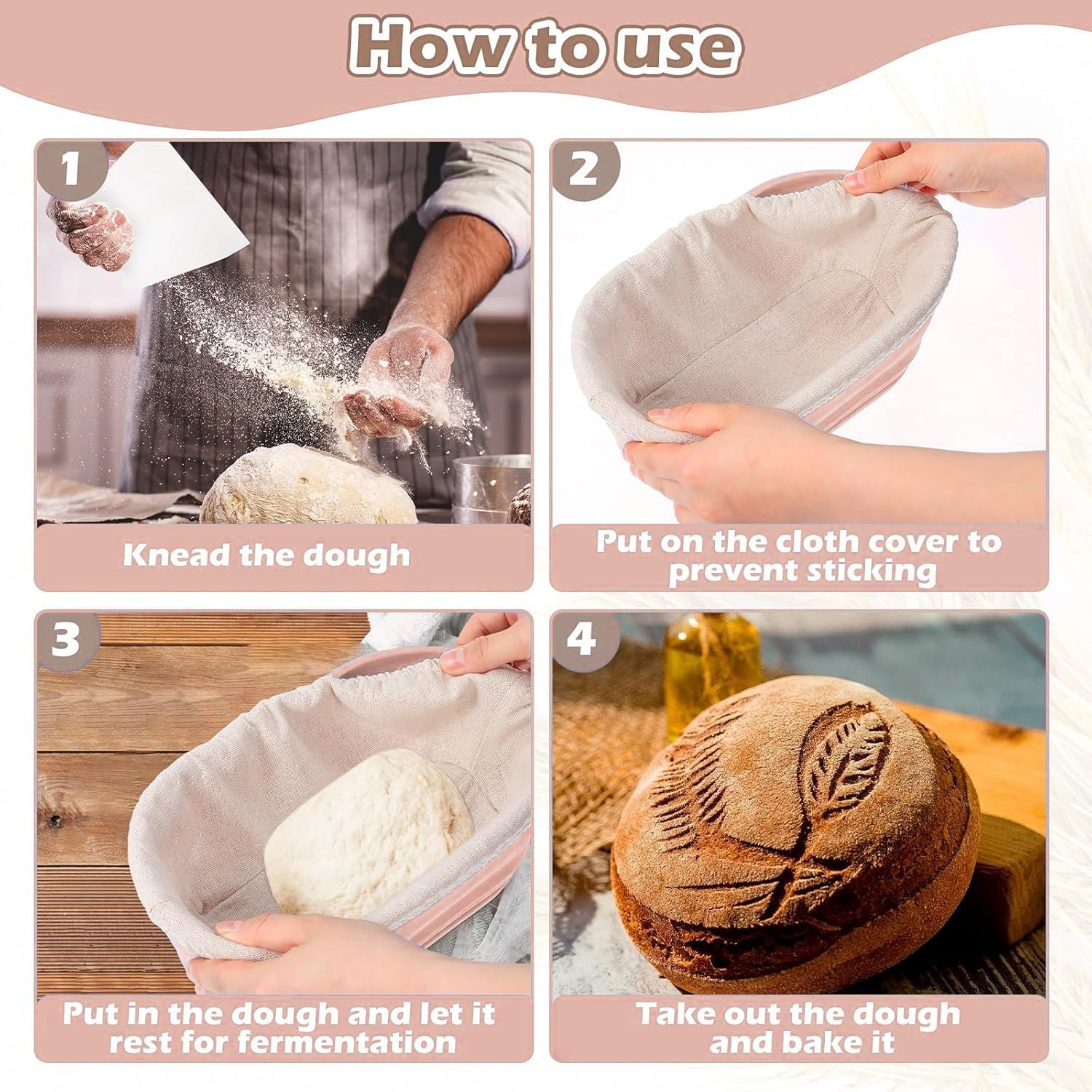 8 Pièces Moule à Pain,Moule Pain de Mie,Moules a Cake,Kit Patisserie,Corbeille a Pains,Banneton pour Pains,Moules Brioche,Accessoires de Cuisine Compris Baguette à MéLanger Brosse et Toile