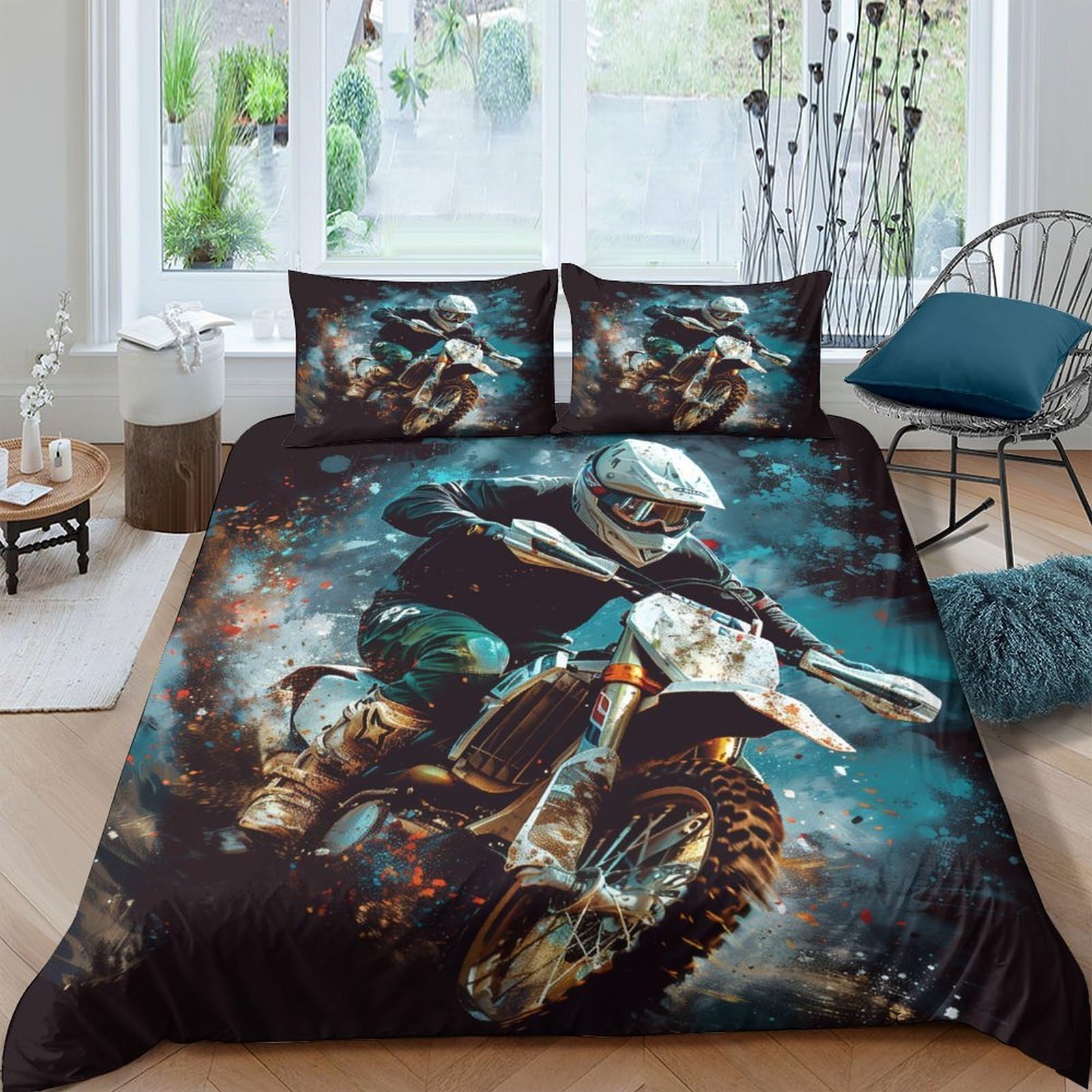 Ctjqhvkz Style-7 3D Printed Motocross Extreme Fitted Sheet Microfiber Soft Breathable Dirt Bike Rider Bed Cover For Bedroom Dorm Decor Single（135X200cm）