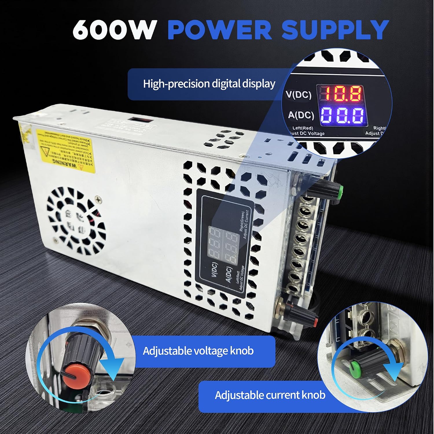 LCD Display Variable AC to DC Converter 12V Power Supply,Universal SMPS 120V AC to 0-12V 60A 600W DC Converter Power Supply Transformer Driver Adapter for CCTV,RV,Pump,LED Strip(DC0~12V-50A-600W)