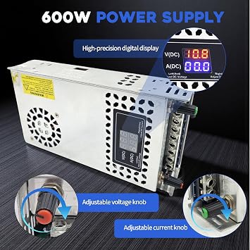 LCD Display Variable AC to DC Converter 12V Power Supply,Universal SMPS 120V AC to 0-12V 60A 600W DC Converter Power Supply Transformer Driver Adapter for CCTV,RV,Pump,LED Strip(DC0~12V-50A-600W)
