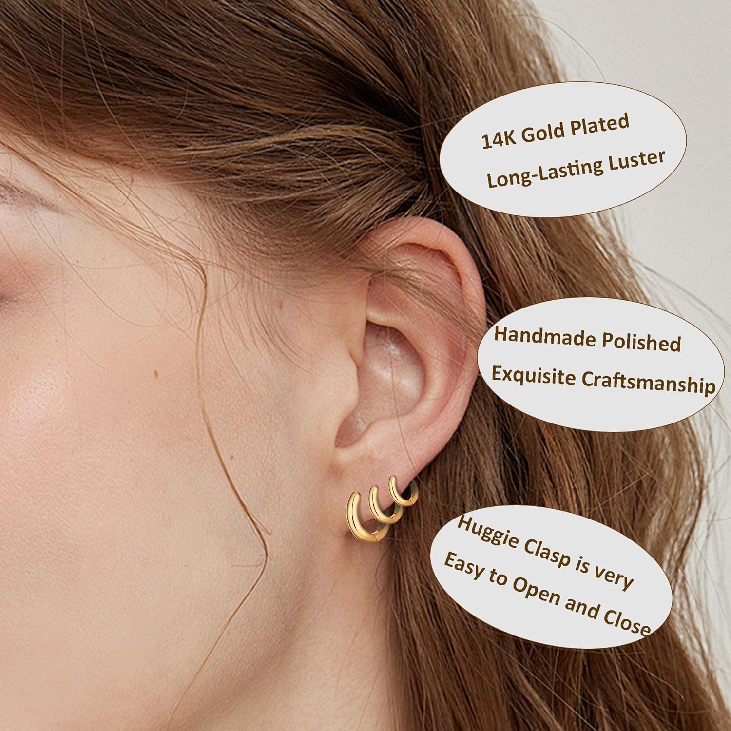 Wgoud Small Gold Hoop Earrings Set for Women, 6 Pairs 14K Gold Plated Hypoallergenic Lightweight Huggie Hoops Earrings, Trendy Cartilage Cubic Zirconia Earrings for Women Gifts. - Image 4