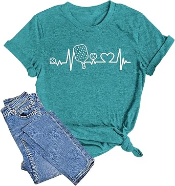 LAZYCHILD Pickleball Shirts Women Pickleball Heartbeat Graphic T-Shirt