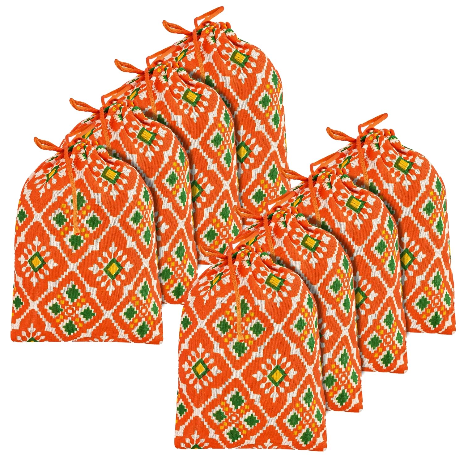 Kuber Industries Potli | Silk Wedding Potli | Drawstring Closure Potli | Wallet Potli | Christmas Gift Potli | Baby Shower Potli | Small-Patola-Print Potli | 5x7 Inch | Pack of 8 | Orange (B0CQR8Y24X) Amazon Price History, Amazon Price Tracker