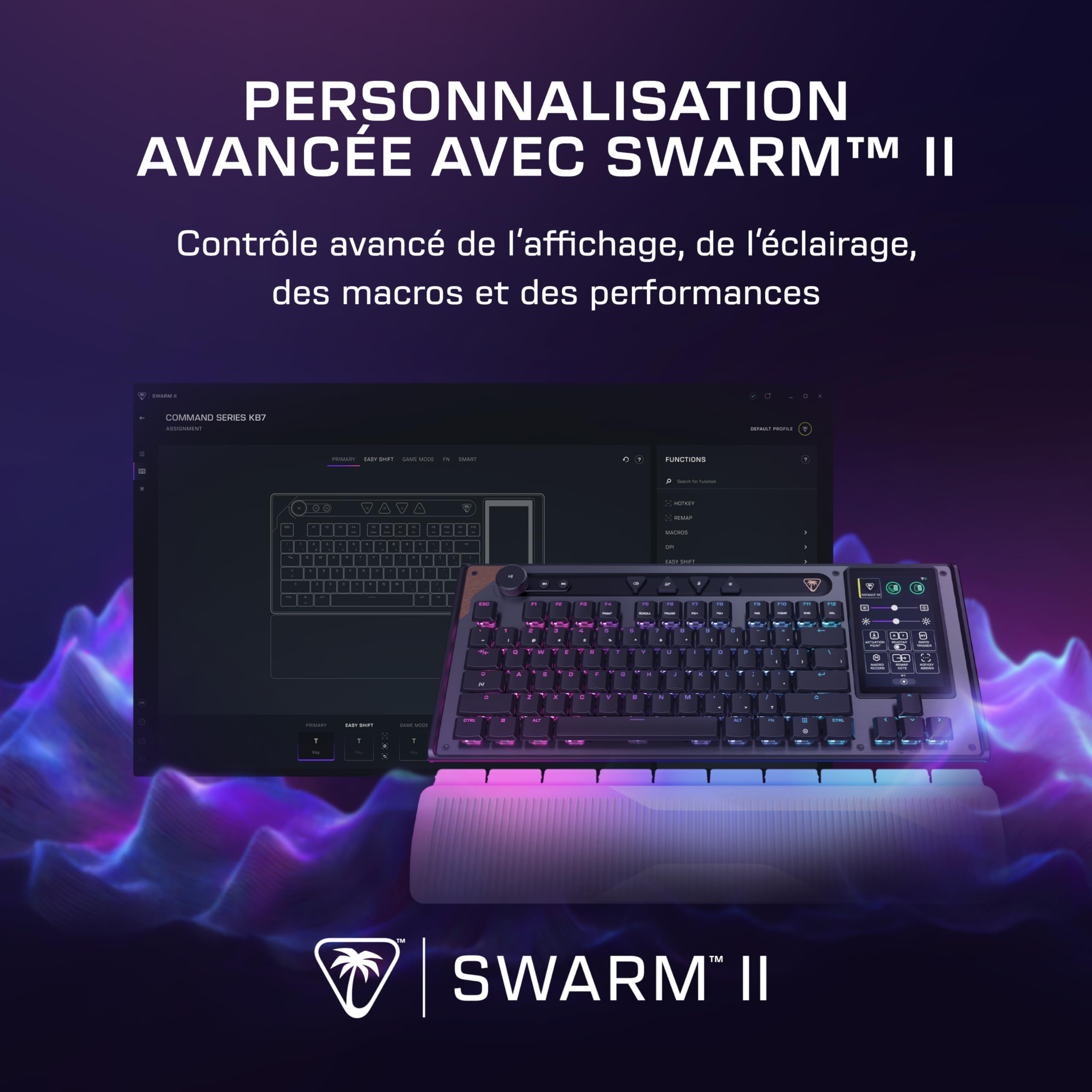 Turtle Beach Command Series KB7 TKL Clavier Gaming Filaire avec écran Tactile Display 4,3", Touches Titan discrètes à Effet, Capuchons de Touches PBT Double Frappe et Rails modulaires - (FR AZERTY)