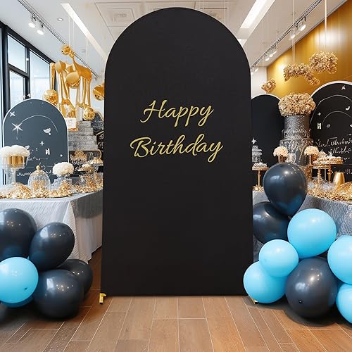 Miniatura 8 de Cubierta de fondo de arco negro de 6 pies, de elastano, ajustada, para arco de boda, 2 caras, parte superior redonda, cubierta de telón de fondo