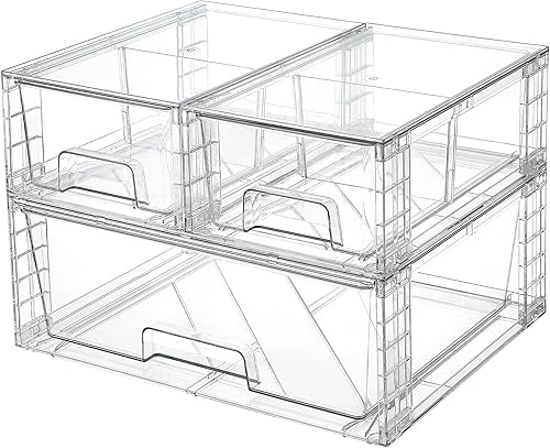 Vtopmart Paquete de 3 cajones de almacenamiento apilables, organizadores de acrílico para debajo del fregadero de baño, contenedores de