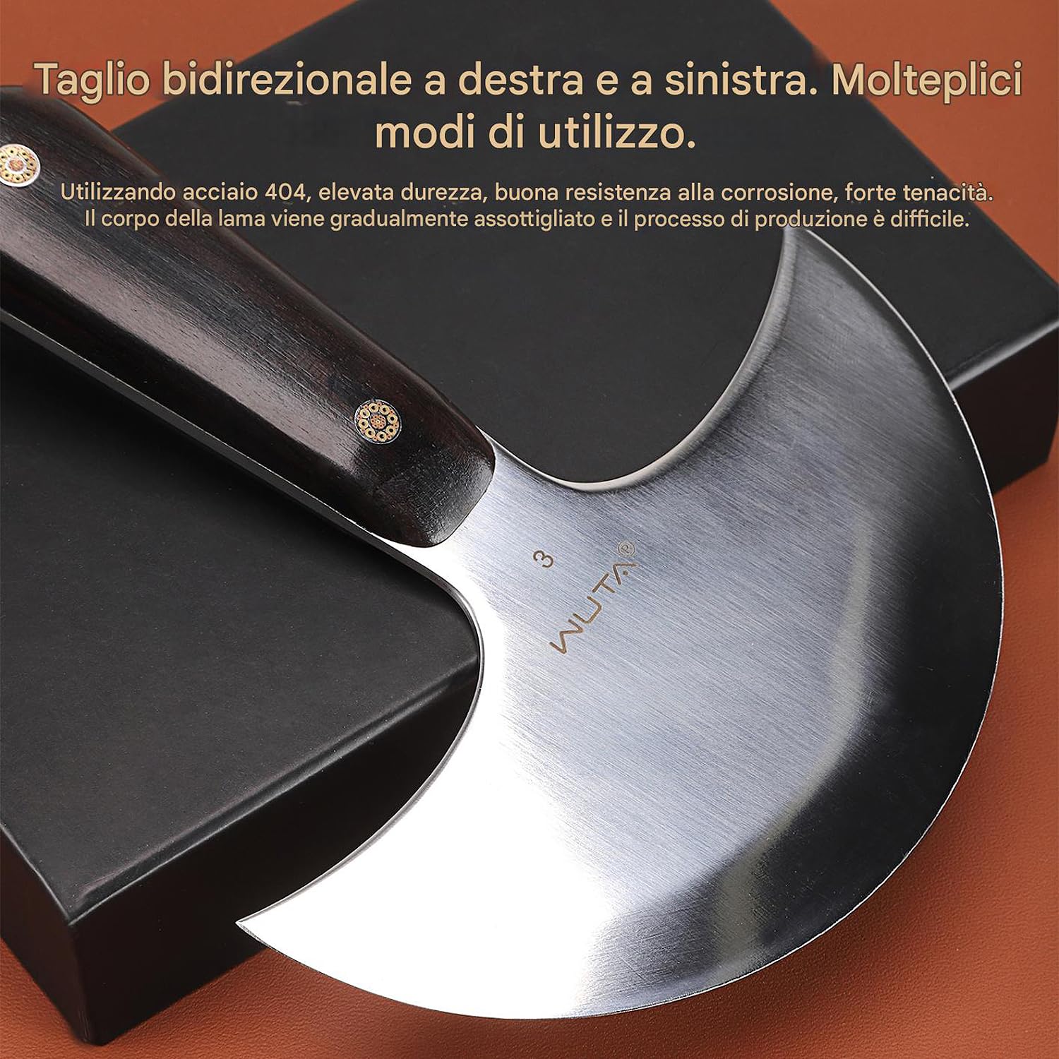 WUTA Coltello rotondo in pelle, coltello con testa rotonda in acciaio ultra affilato, strumento fai da te per intagliare la pelle(5 pollici)
