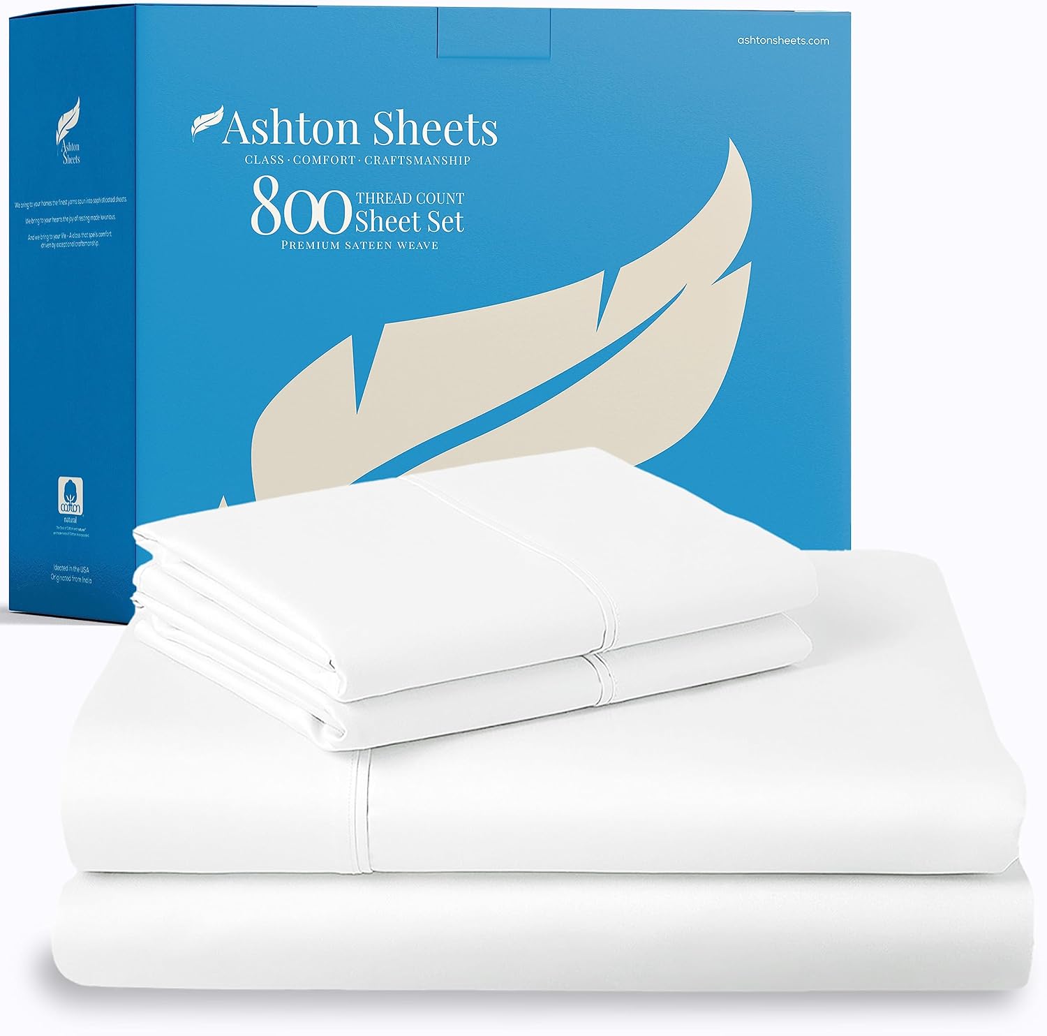 Ashton Sheets 100% Egyptian Cotton Sheet California King Size - 4 PC 800 High Thread Count Egyptian Cotton Cal King Size Bed Sheets Set (White), Soft, Cooling, 16" Deep Pocket Luxury Hotel Bedsheet