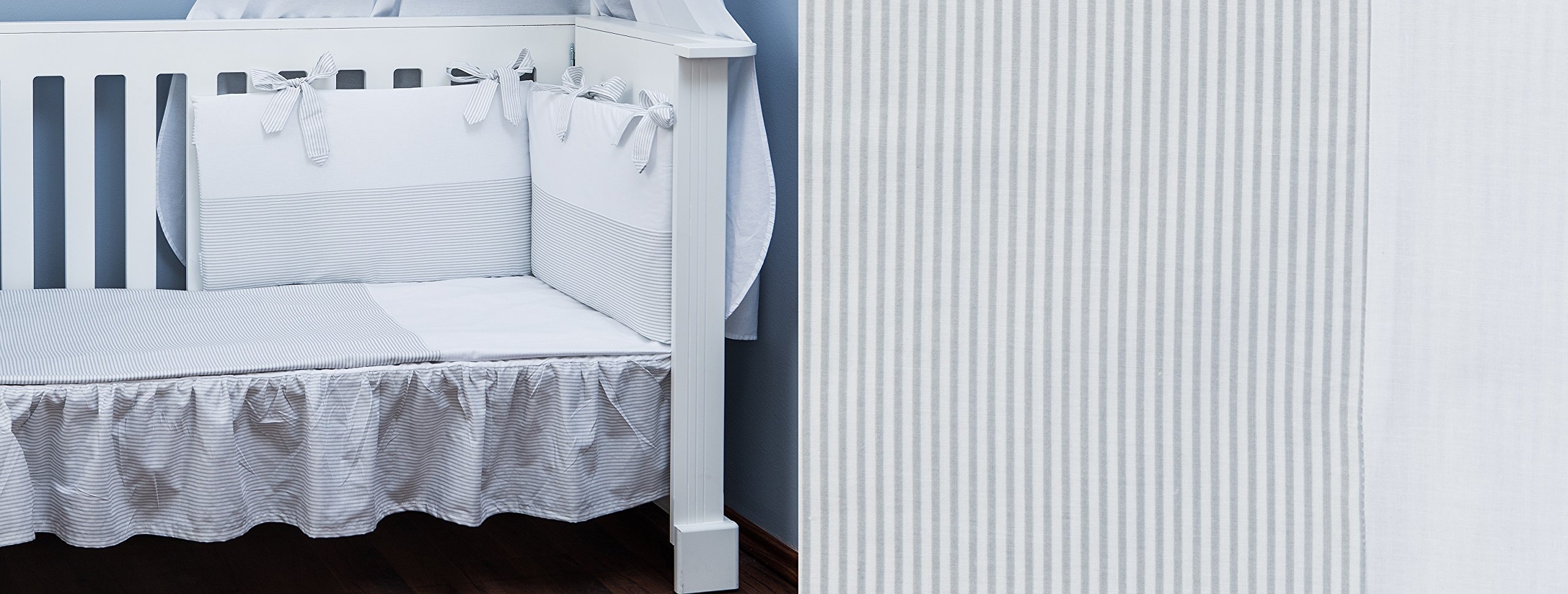 Copripiumino lettino 60x120cm + Federa Cuscino - 100% Cotone - Mis - 90x120cm, 30x60cm - Vizaro - Linee Grigie