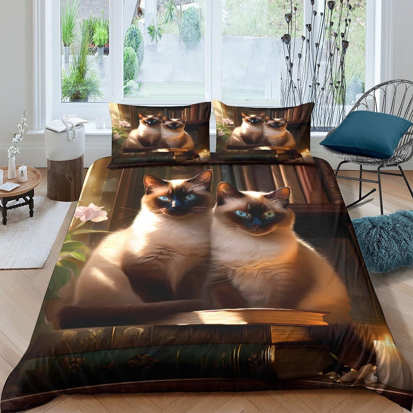 Ctjqhvkz Style-7 3D Printed Siamese Cat Fitted Sheet Microfiber Soft Brown Animal Pattern Bed Cover For Bedroom Guest Room Dorm Single（135X200cm）