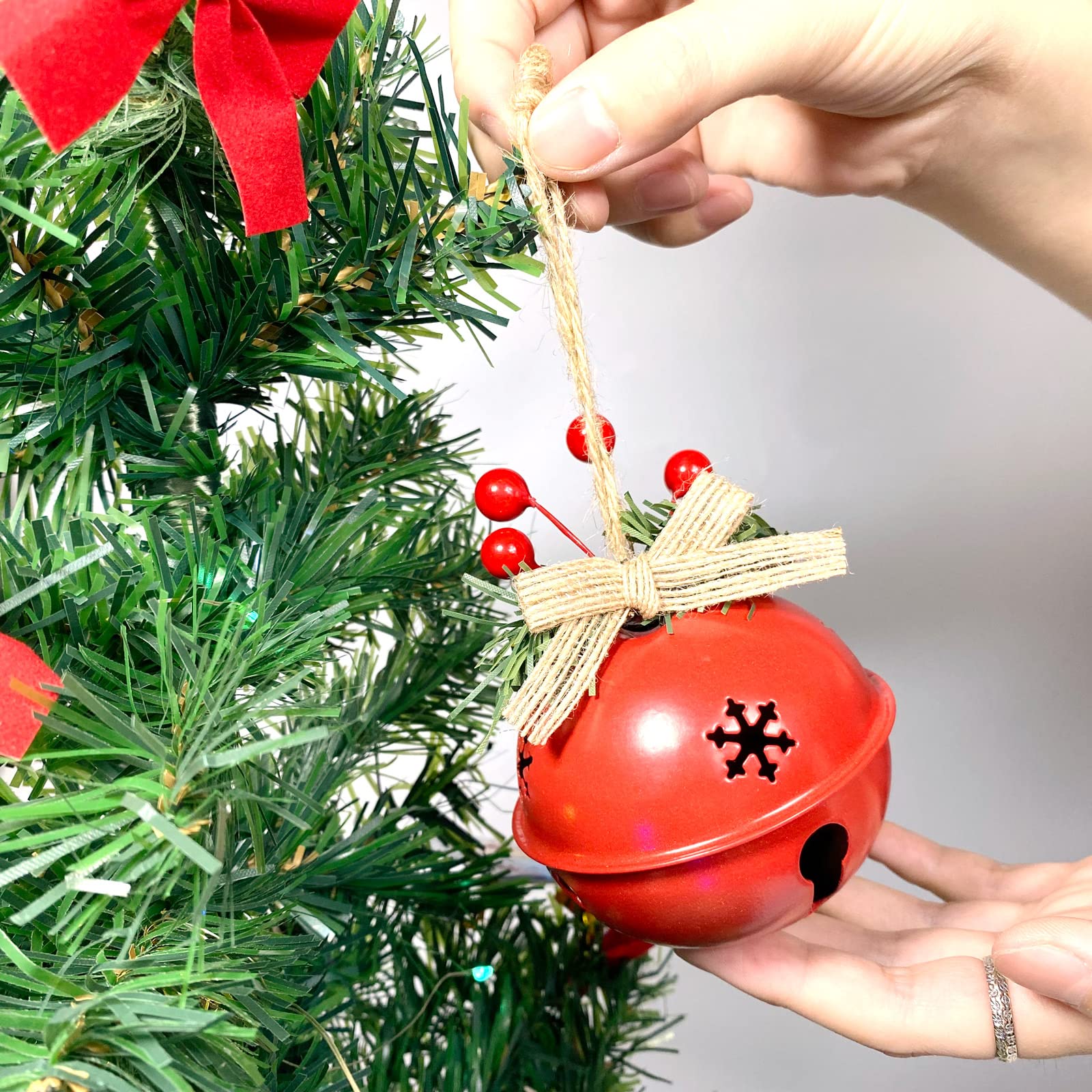 KEYDUACU 6 campane di Natale rosse da 8 cm, campanelle rosse, ciondoli decorativi per le vacanze per alberi di Natale e decorazioni per finestre