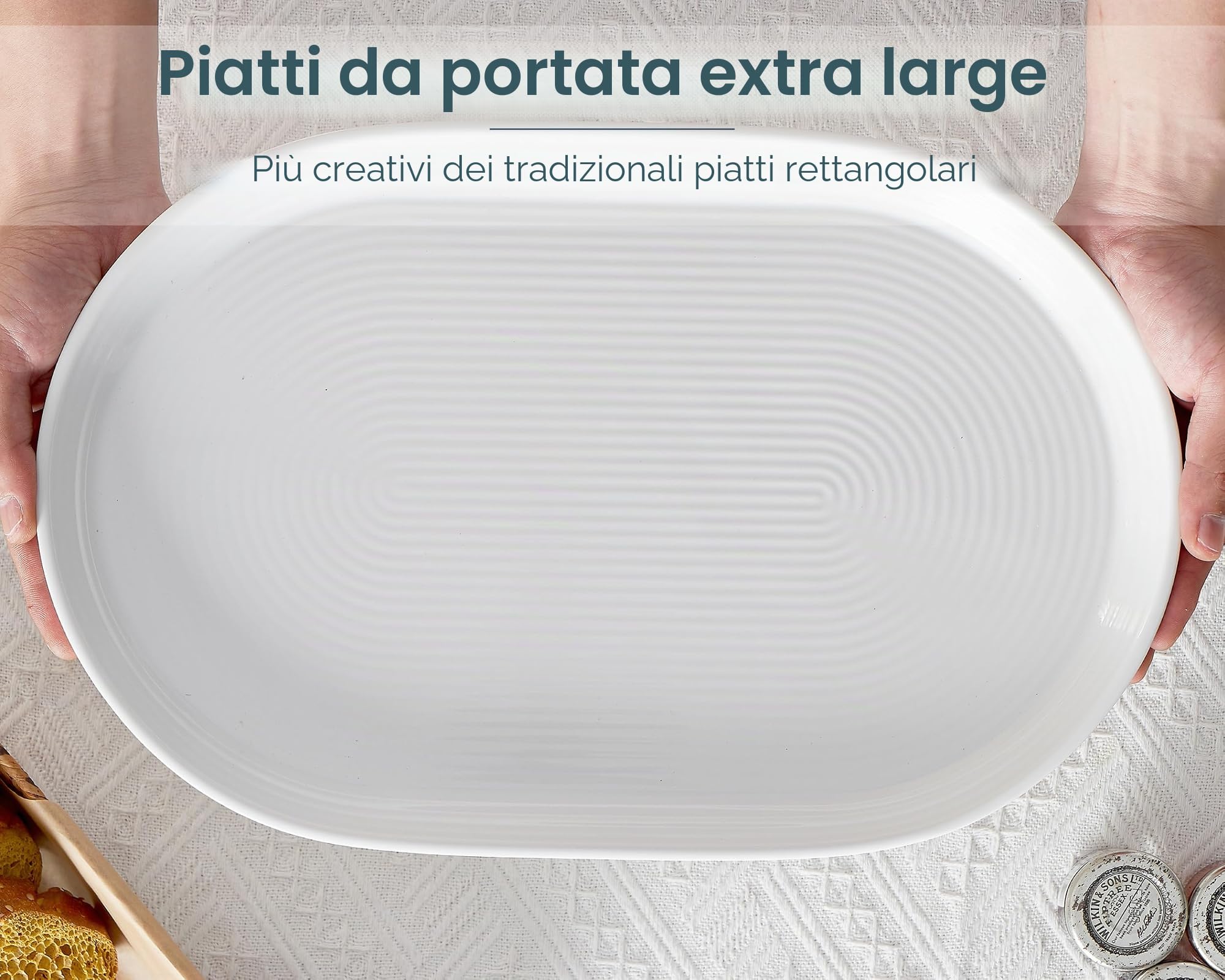 ONEMORE Piatti da portata in ceramica da 40,6 cm per intrattenimento, set di 2 grandi piatti ovali, lavabili in lavastoviglie, adatti al forno, per cibo, carne, pesce, feste, in porcellana, per il
