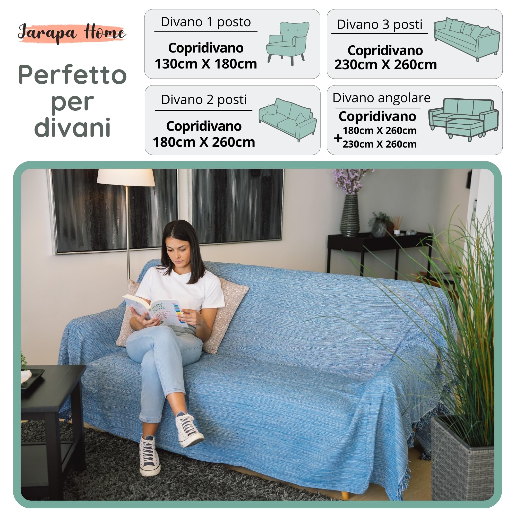Trapunta Multiuso: Divano Scozzese, Coperta Foulard, Copriletto, Foulard per Divani in Cotone e Altre Fibre Finitura di Qualità Fatto in Spagna. Telo Copridivano (Blu Mèlange 02, 230x260cm)