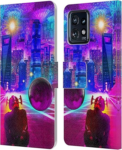 Head Case Designs Officially Licensed Dave Loblaw Synthwave Street Sci-Fi and Surreal Leather Book Wallet Case Cover Compatible with Motorola Moto