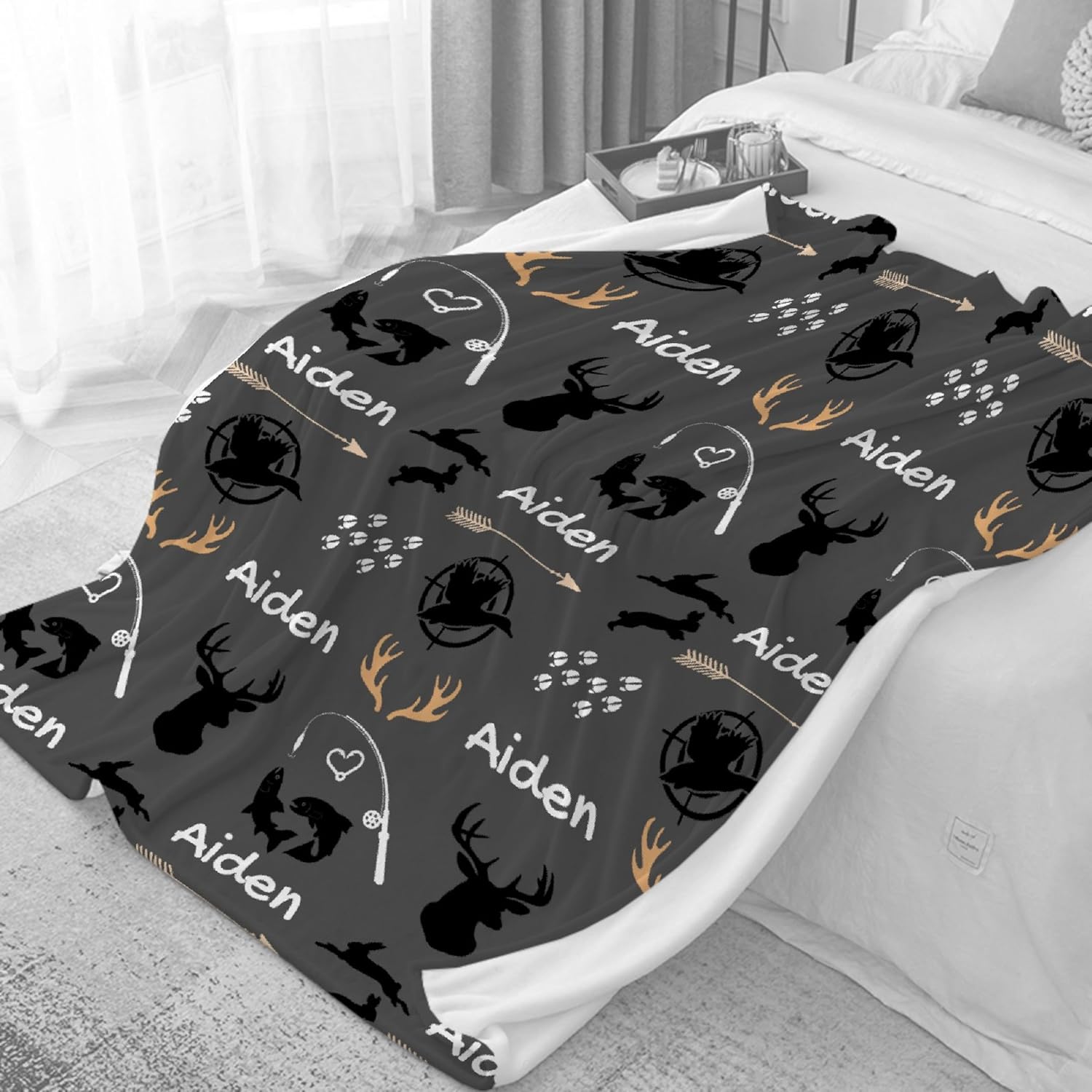 Personalized Baby Blanket Customized Deer Duck Fish, Hunting Blanket for Boy Girl Gifts, Wildlife Flannel Nursery Newborn Soft Infant Toddler Crib Bedding 40''x 50'' for Kids