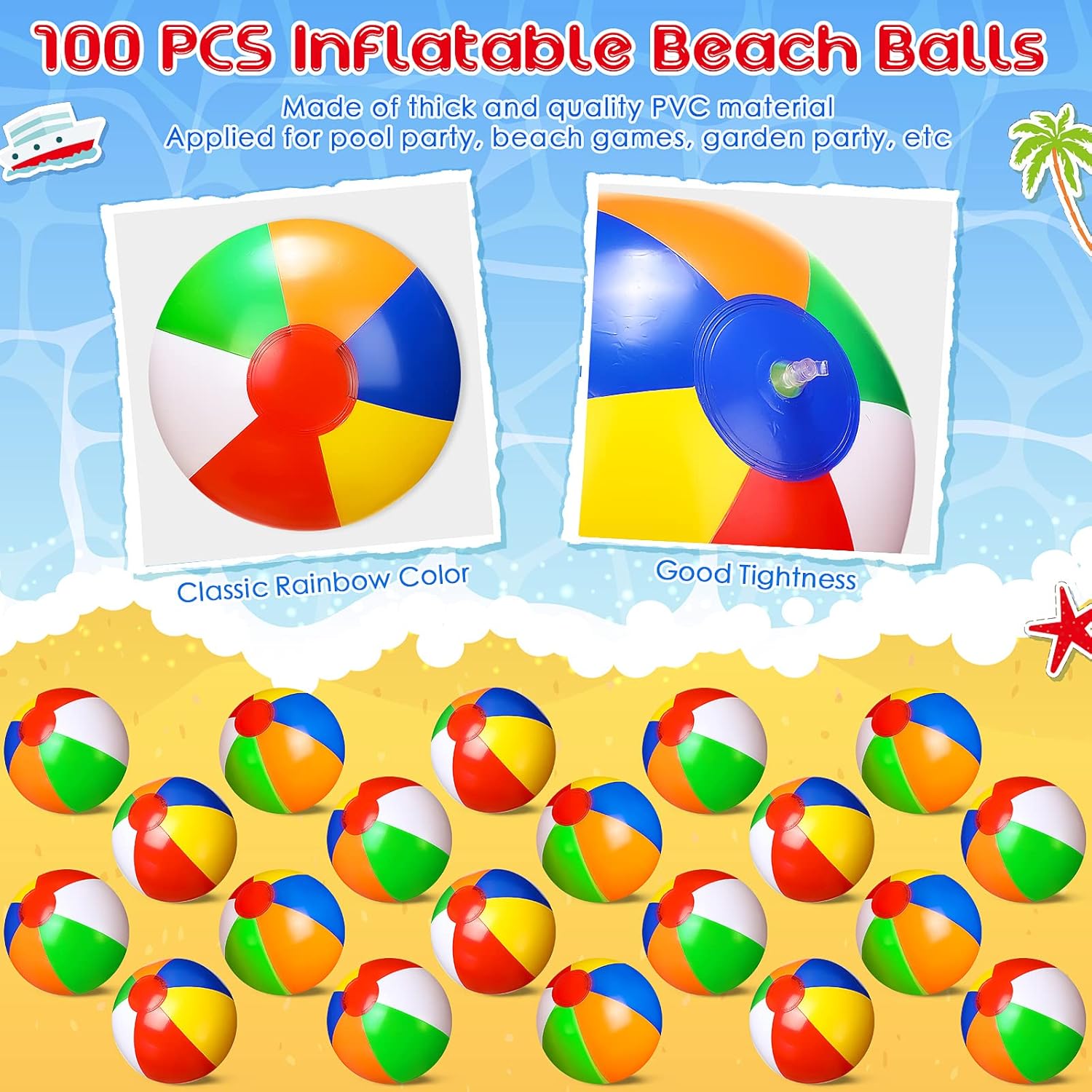 Zhanmai 100 Pack Inflatable Beach Balls 5 Inch Summer Beach Ball Pool Party Toy for Kids and Adults Blow Up for Party Favor Daily Game Toys Birthday Decorations (Rainbow Color)