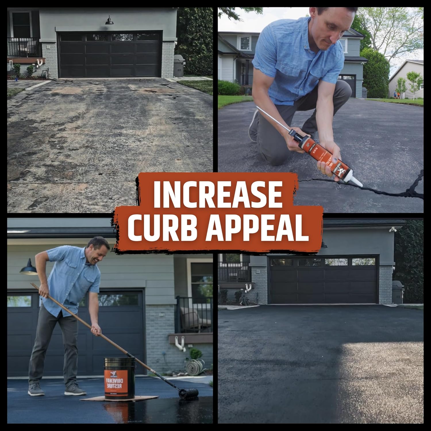 Liquid Rubber Driveway Restore - Highly Flexible Asphalt Coating Fills Cracks and Revitalize, Easy to Use and Apply, 4 Gallon