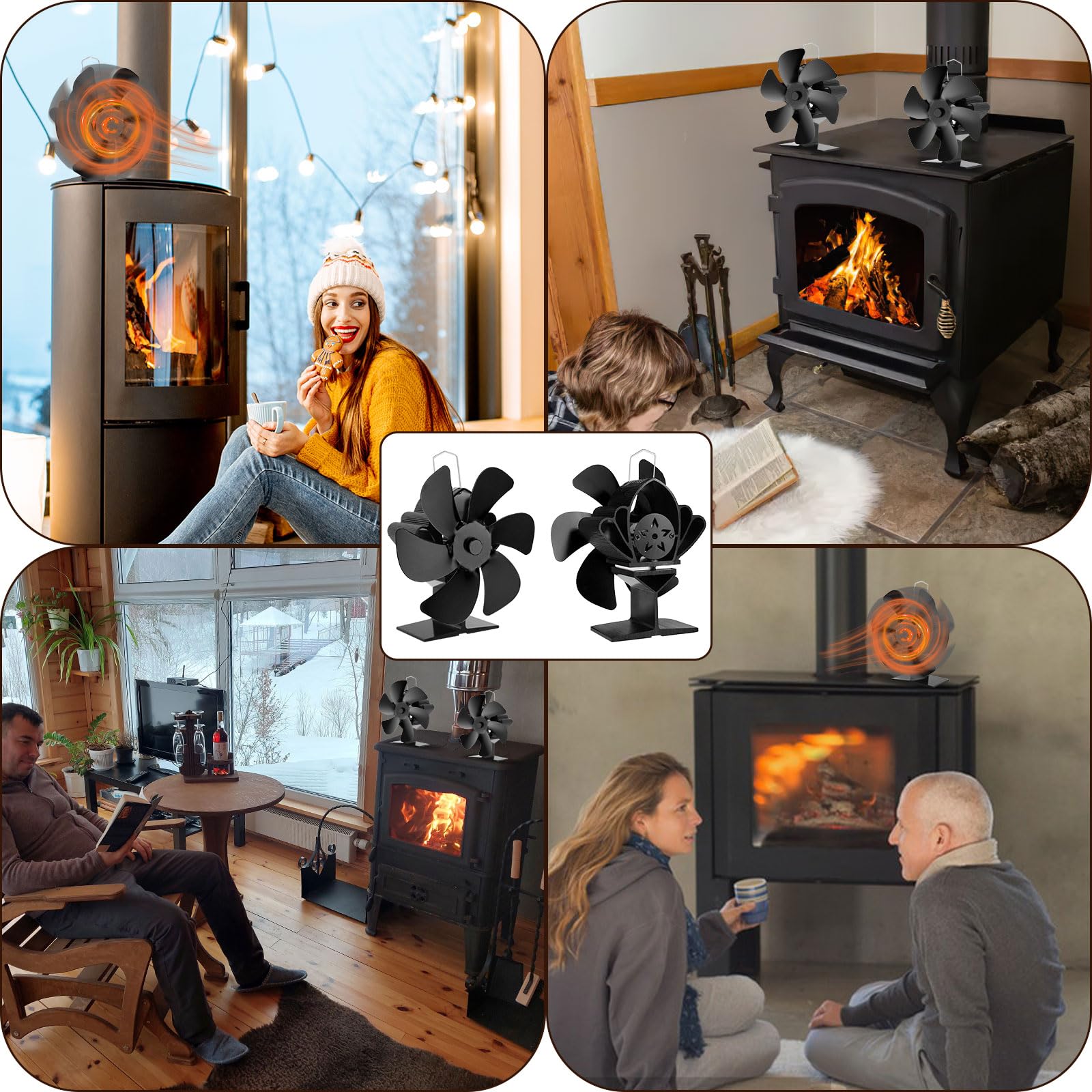 Ventola per Stufa a Legna,Ventolas da Caminod con 6 Pale,Senza Elettricità Alimentato Silenzioso Calore Ventola per Bruciatore di Tronchi/Stufa/Camino