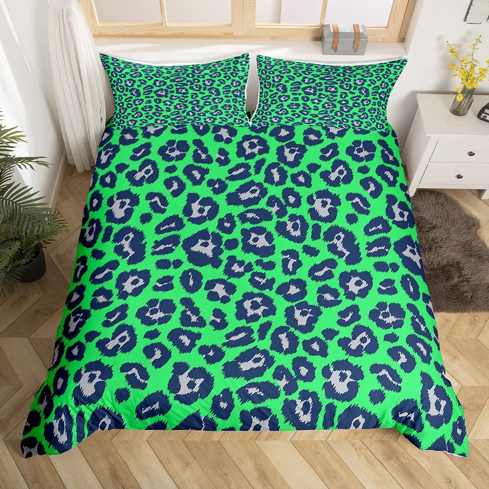 Housse de couette léopard vert et gris Super King 3 pièces
