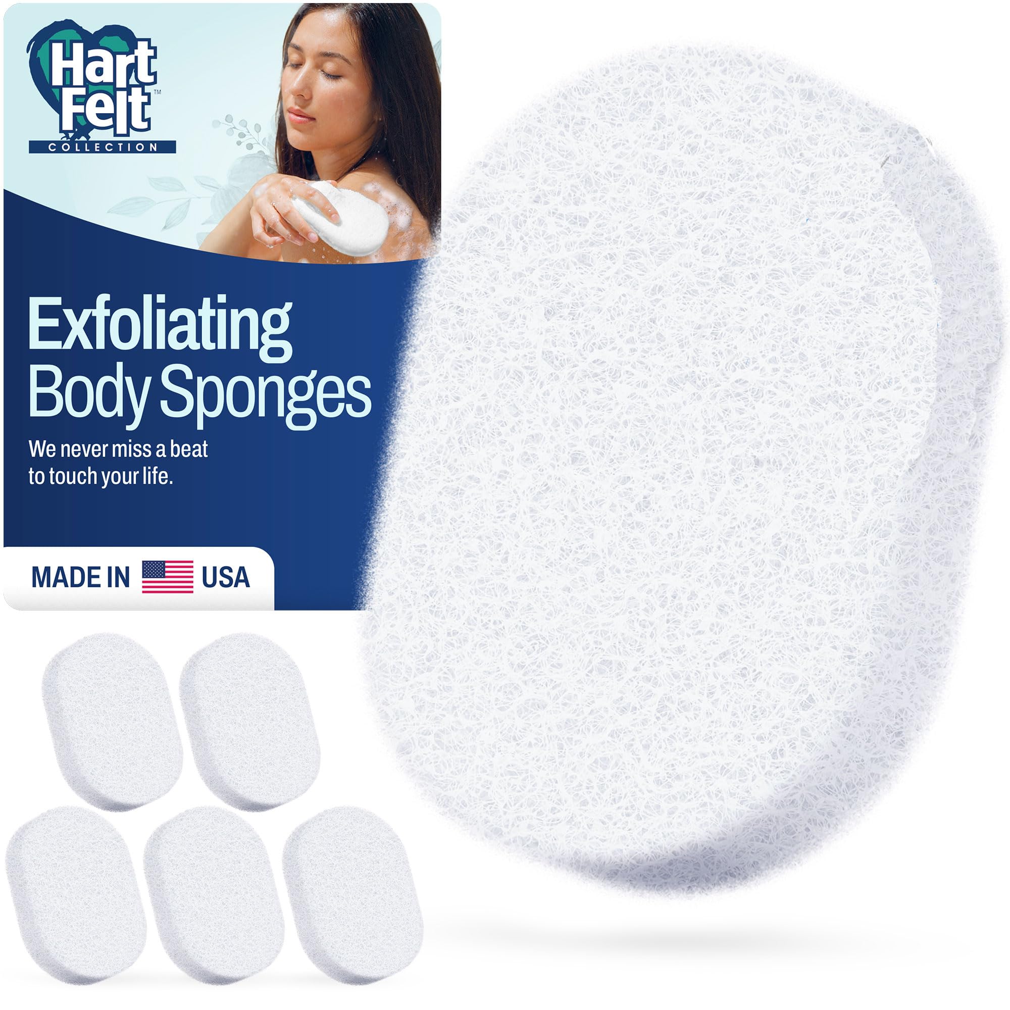 Bath Sponges for Shower | Oval Body Wash Scrubber for Exfoliating Skin | Clean and Refresh Body, Back & Arms | Chemical-Free Body Sponge | Made in USA - Pack of 6