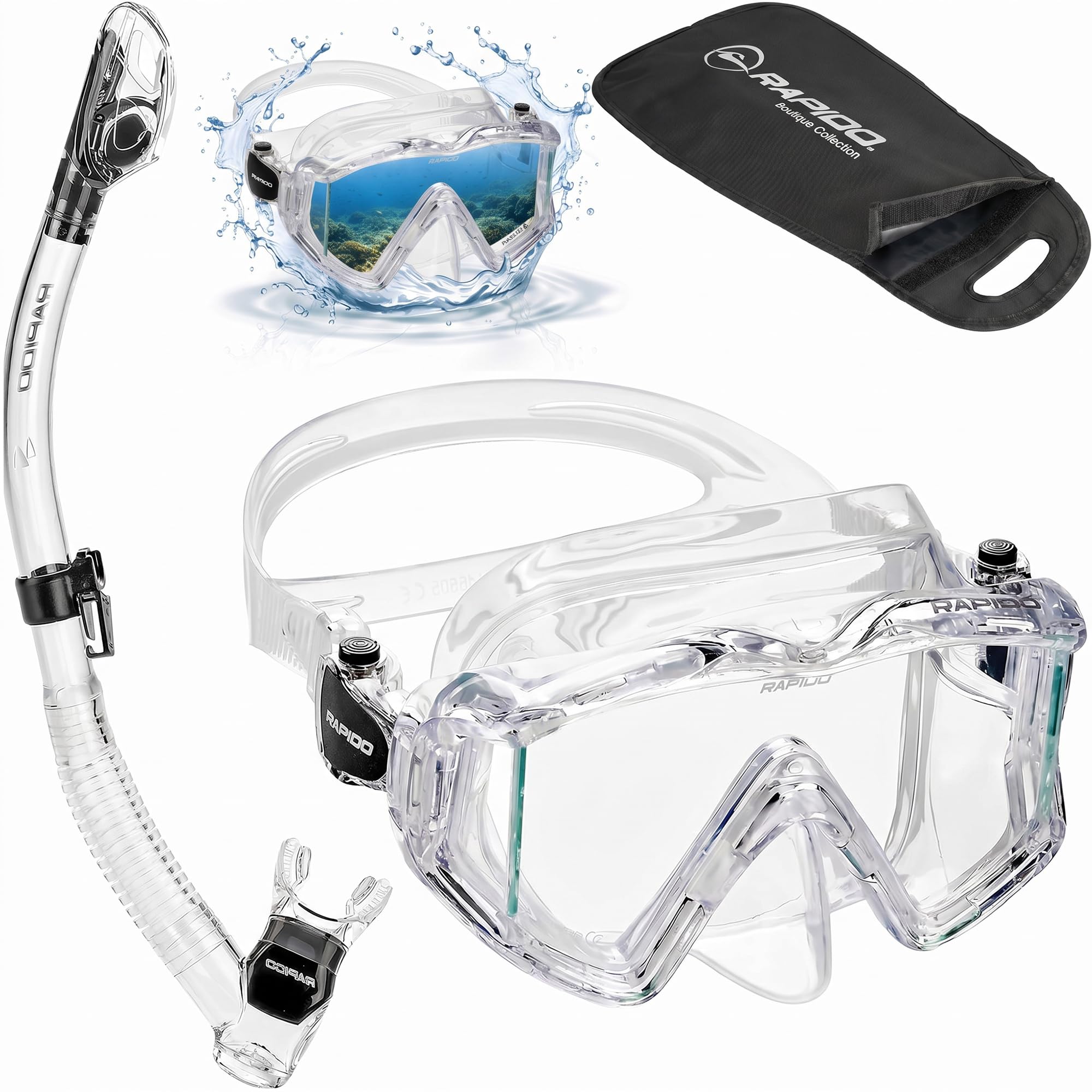 Phantom Aquatics Rapido Boutique Collection - Aleta de esnórquel Ajustable con talón Abierto y Bolsa de Transporte para Equipo de esnórquel