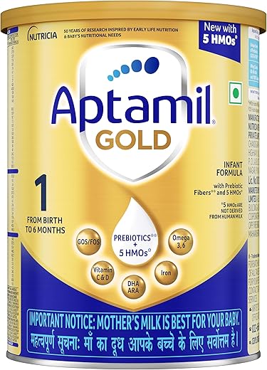 Aptamil Gold Infant Formula Milk Powder for Babies – Stage 1 (Upto 6 months) – with 5HMOs, Prebiotics and DHA – 400gms – Tin