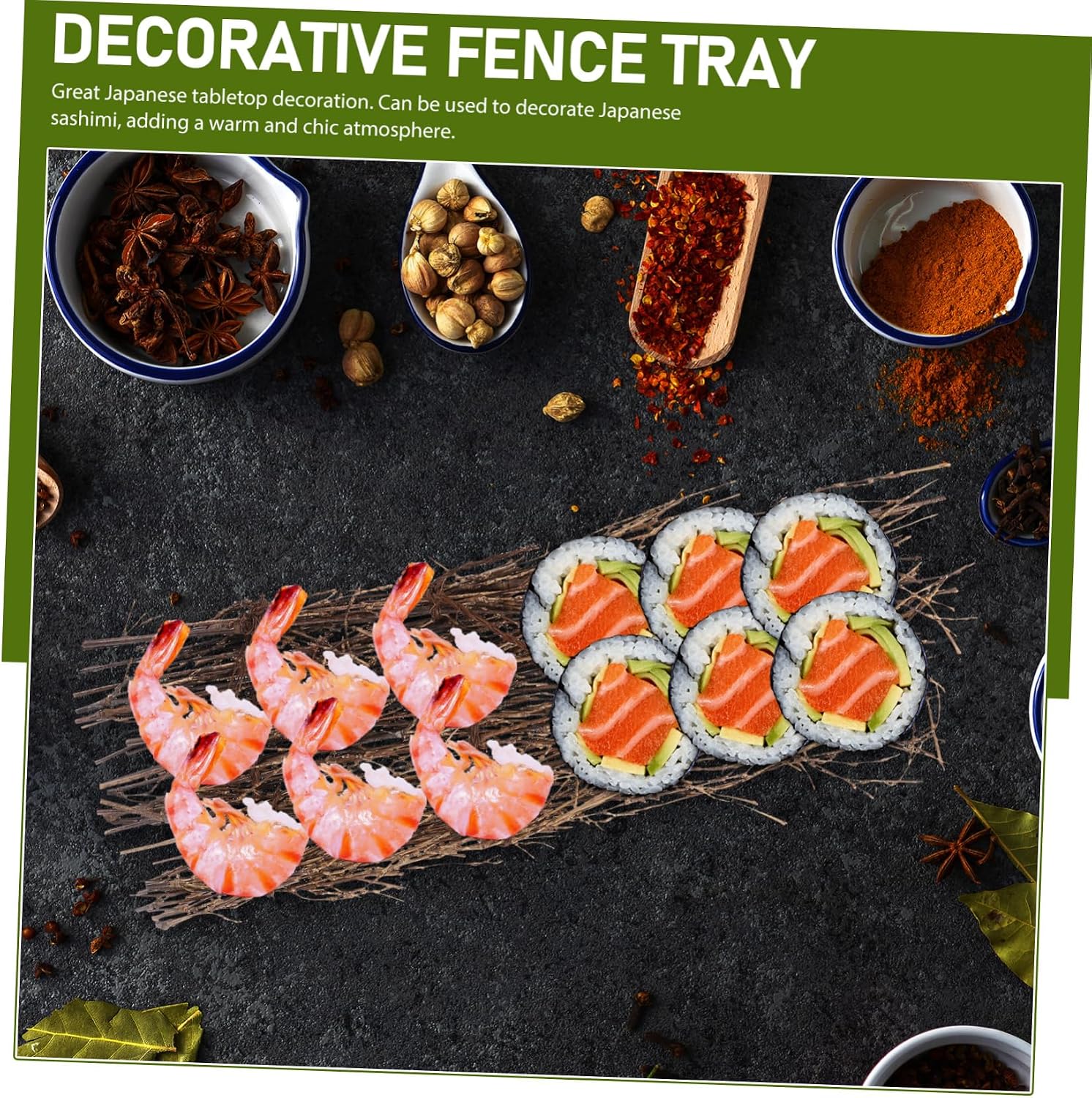 3Pcs Sushi Fence Decor Rustic Seafood Display Serving Tray Sashimi Photo Props for Japanese Cuisine Natural Material for Food Photography