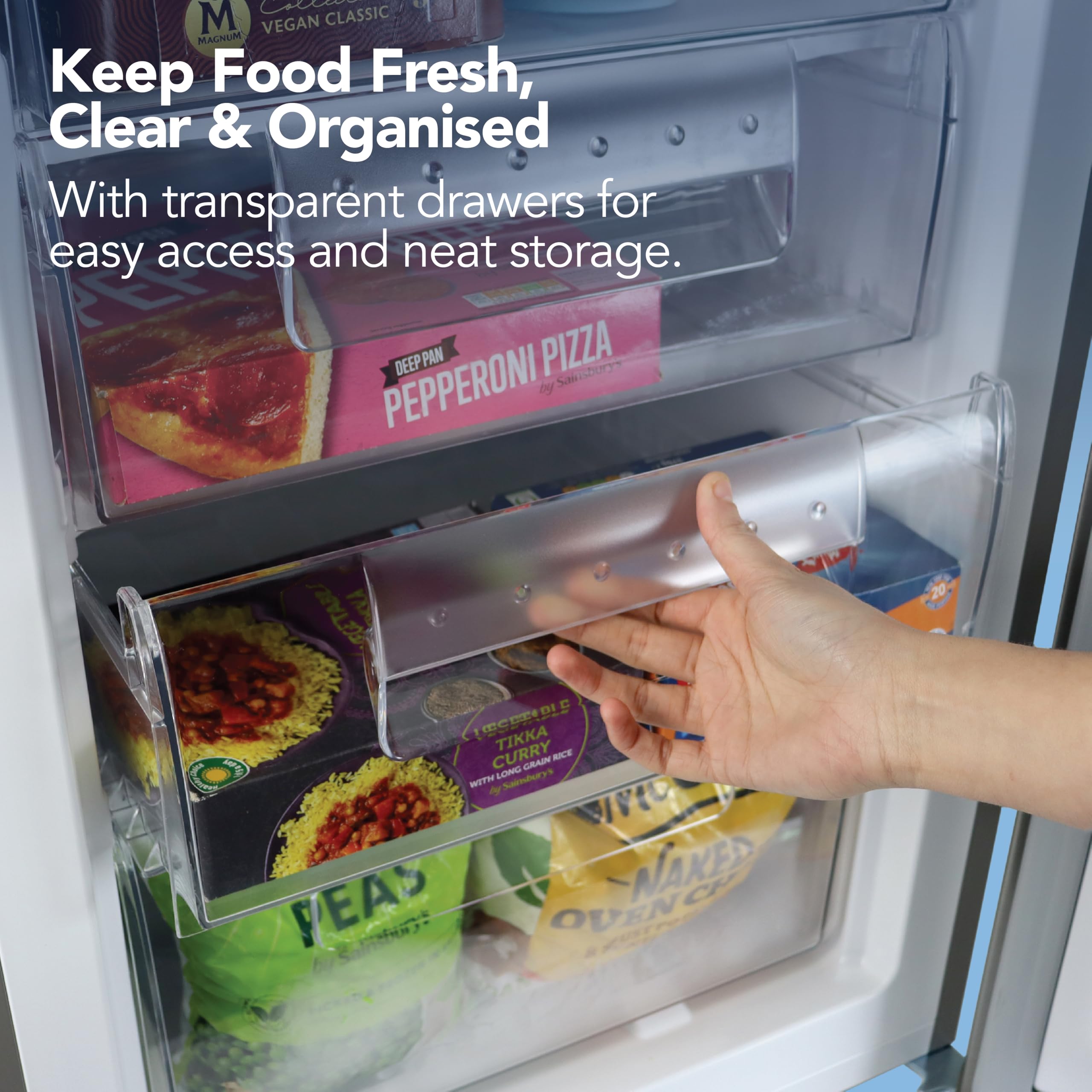 Igenix IG355X Freestanding Under Counter Freezer with 4 Large Drawers, Reversible Door, 91 Litre Freezer Capacity, 55 cm Wide, Inox — view 5