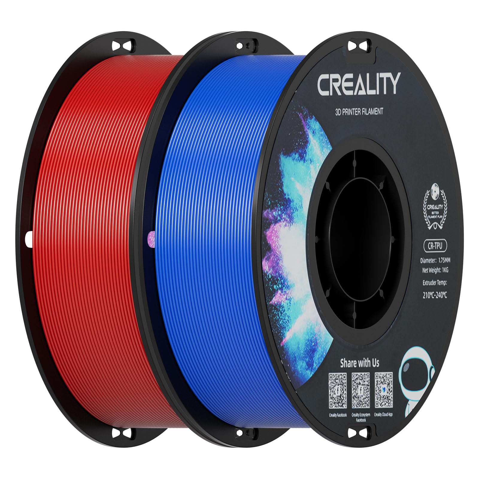Creality TPU 95A Flexible 3D Printer Filament 1.75mm, Red &amp; Blue
