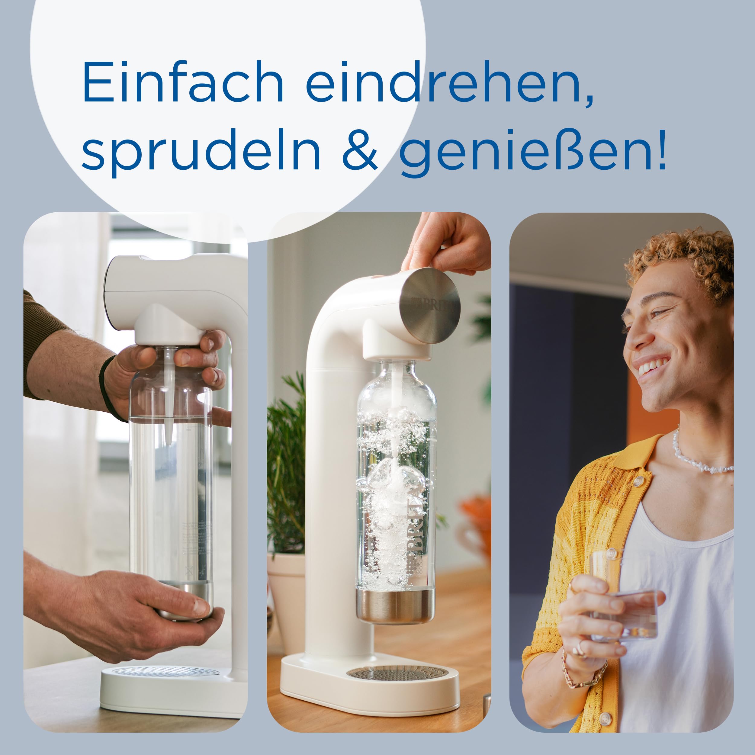 BRITA Wassersprudler sodaONE weiß inkl. CO2-Zylinder und BPA-freier PET-Flasche | Macht aus Leitungswasser prickelndes Sprudelwasser (bis zu 60l pro Zylinder)