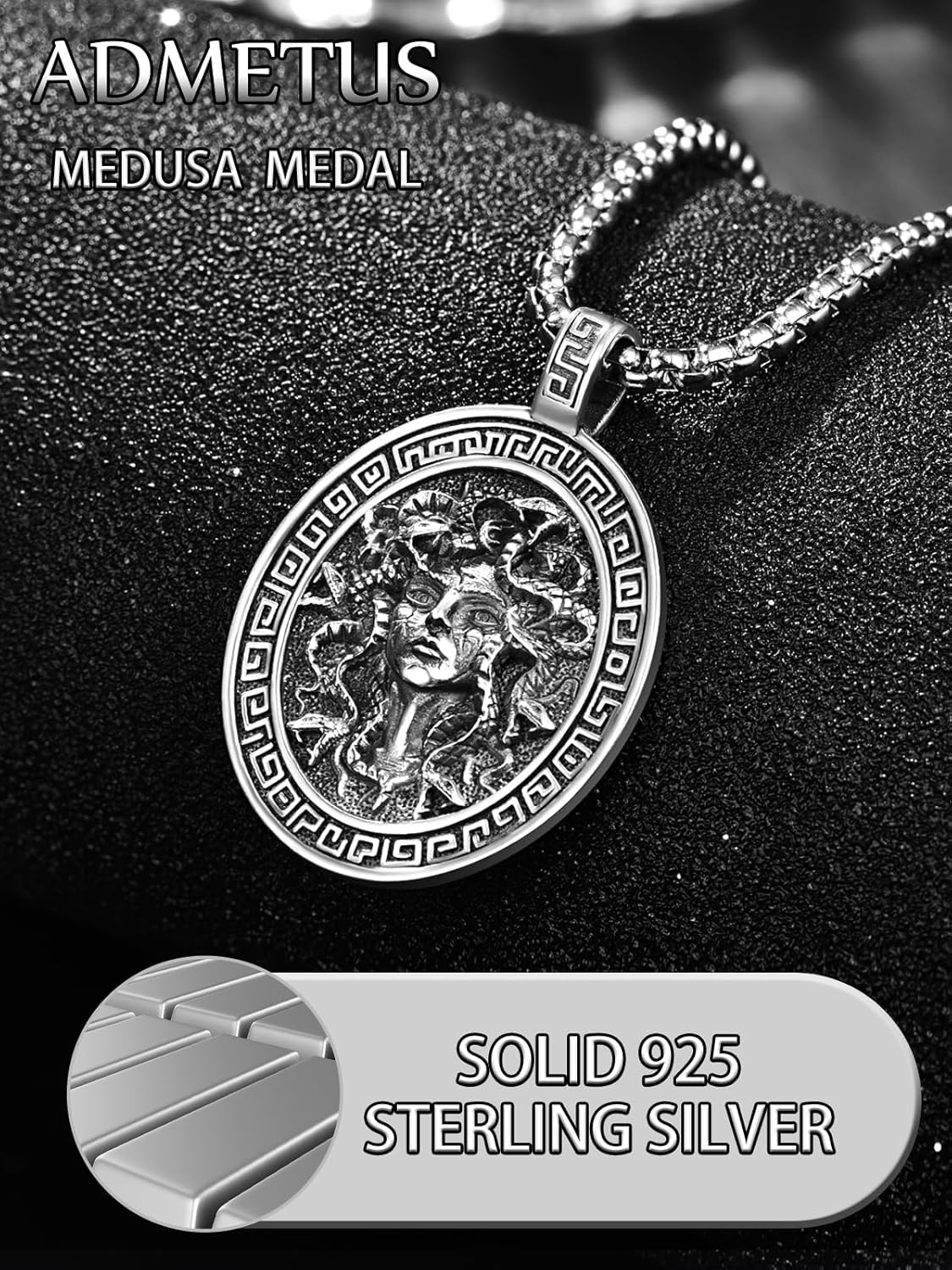 ADMETUS 925 Sterling Silver Greek God Necklaces, Amulet Pendant Necklace, Greek Mythology Protection Jewelry Gifts for Men with 2.5mm 22"+2" Rolo Chain - Image 4