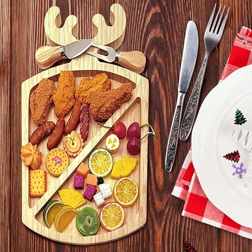 Miniatura 9 de Tabla de embutidos personalizada juego de tablas de queso de bambú y cuchillos divertido tablero de embutidos de hojas de árbol de Navidad tablero