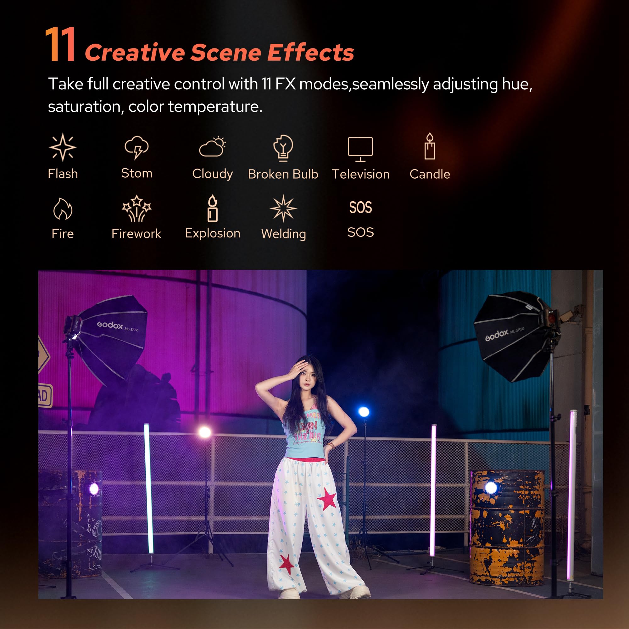 Godox ML40Bi LED portatile Video Light CCT 2800K-6500K con riflettore obiettivo Built-in APP Control & NFC