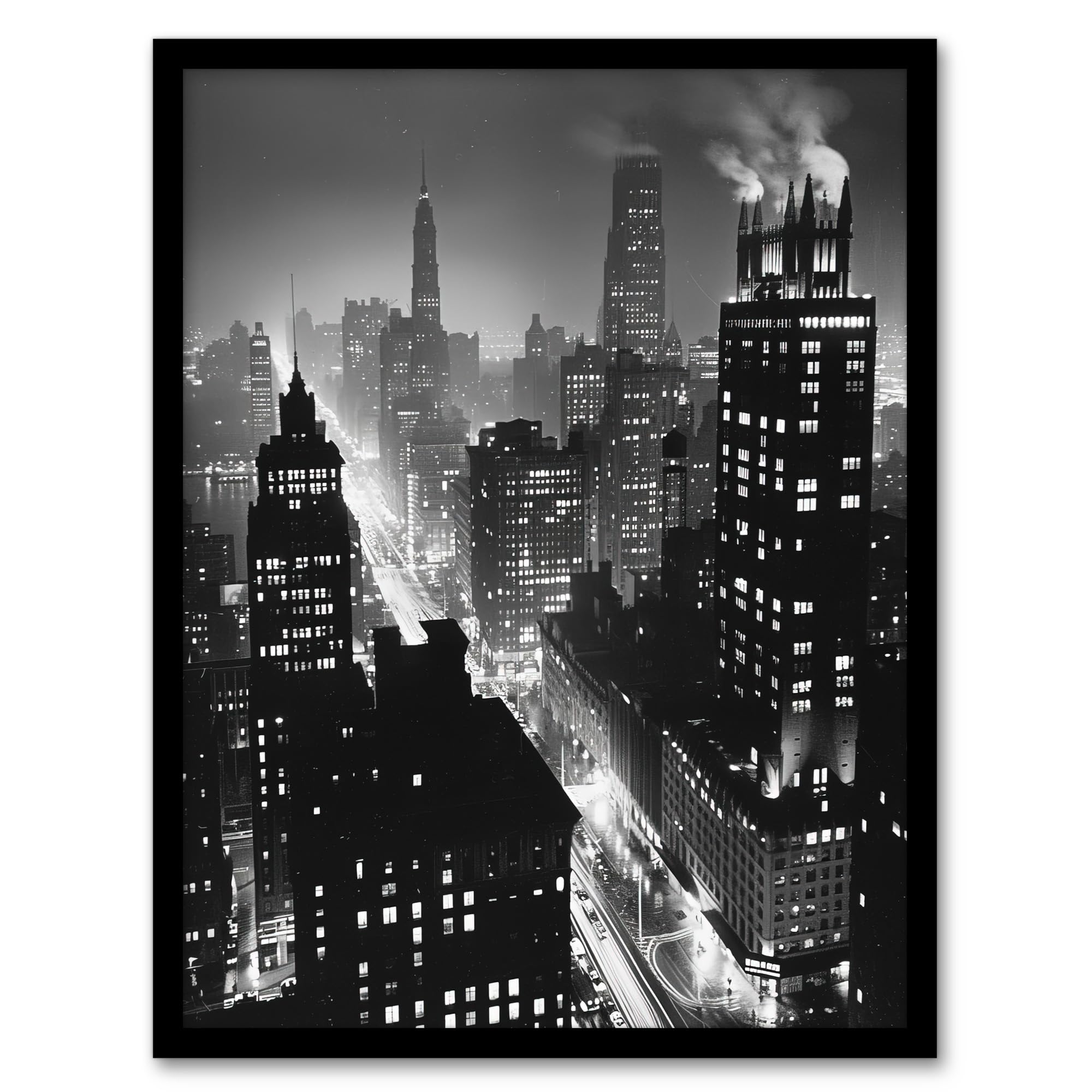 Artery8 Gotham City Black White Cityscape Concept Art Living Room Artwork Framed Wall Art Print A4