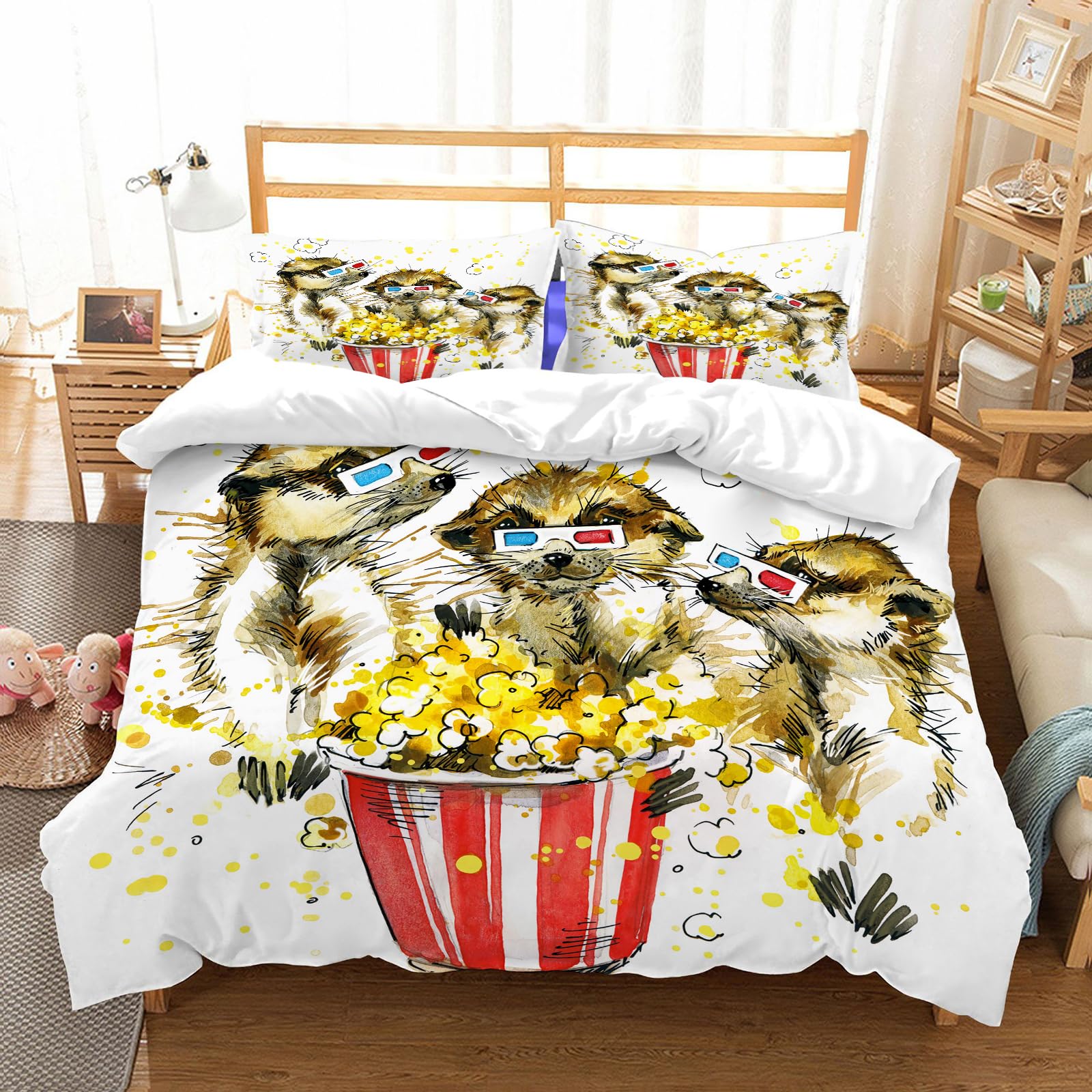 Linge de lit suricate et pop-corn en microfibre pour des soirées cinéma