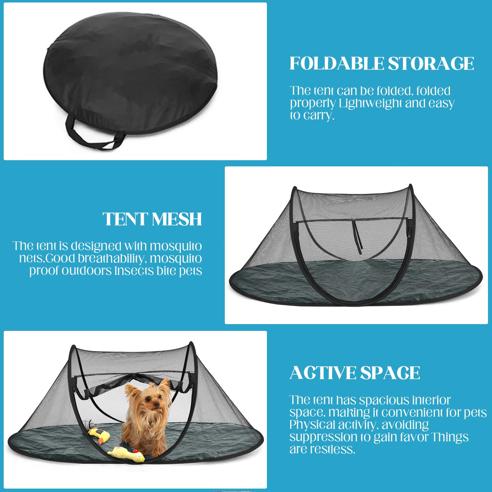 Portable Foldable Pet Playpen 118×64×50 cm, Lightweight Mesh Pet Tent with Durable PE Bottom, Easy Pop-Up Setup - Image 3