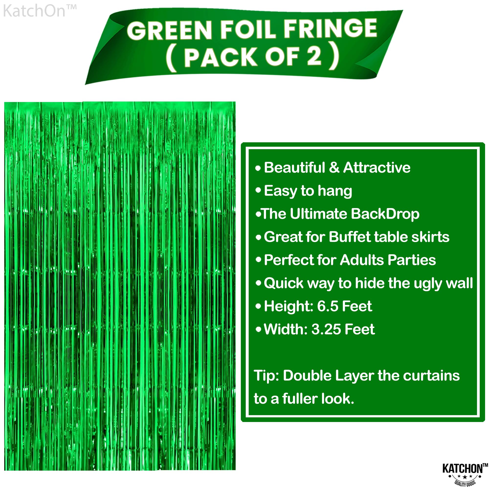 KatchOn, Green Streamers Party Decorations - Pack of 2 | Fringe Backdrop Curtain for Dinosaur Birthday or Fiesta | Graduation Decorations 2025 | Party Supplies for Green Birthday Decorations