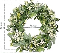 Vista 2 de Vlorart Coronas Artificiales de Primavera y Verano de Navidad de Vegetación Verde para Puerta Delantera Corona de Hojas de Eucalipto Verde