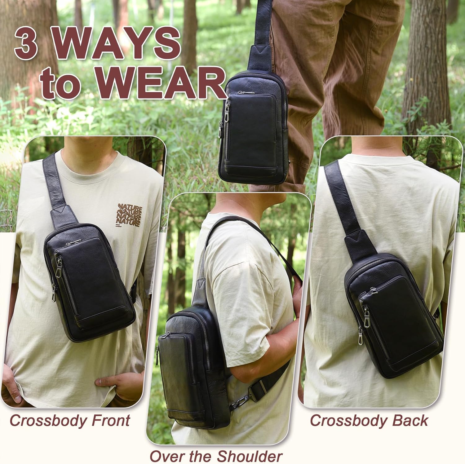 Genuine Leather Sling Bag for Men and Women Crossbody Shoulder Purse Chest Sling Backpack Carry on Casual Daypack - Image 6