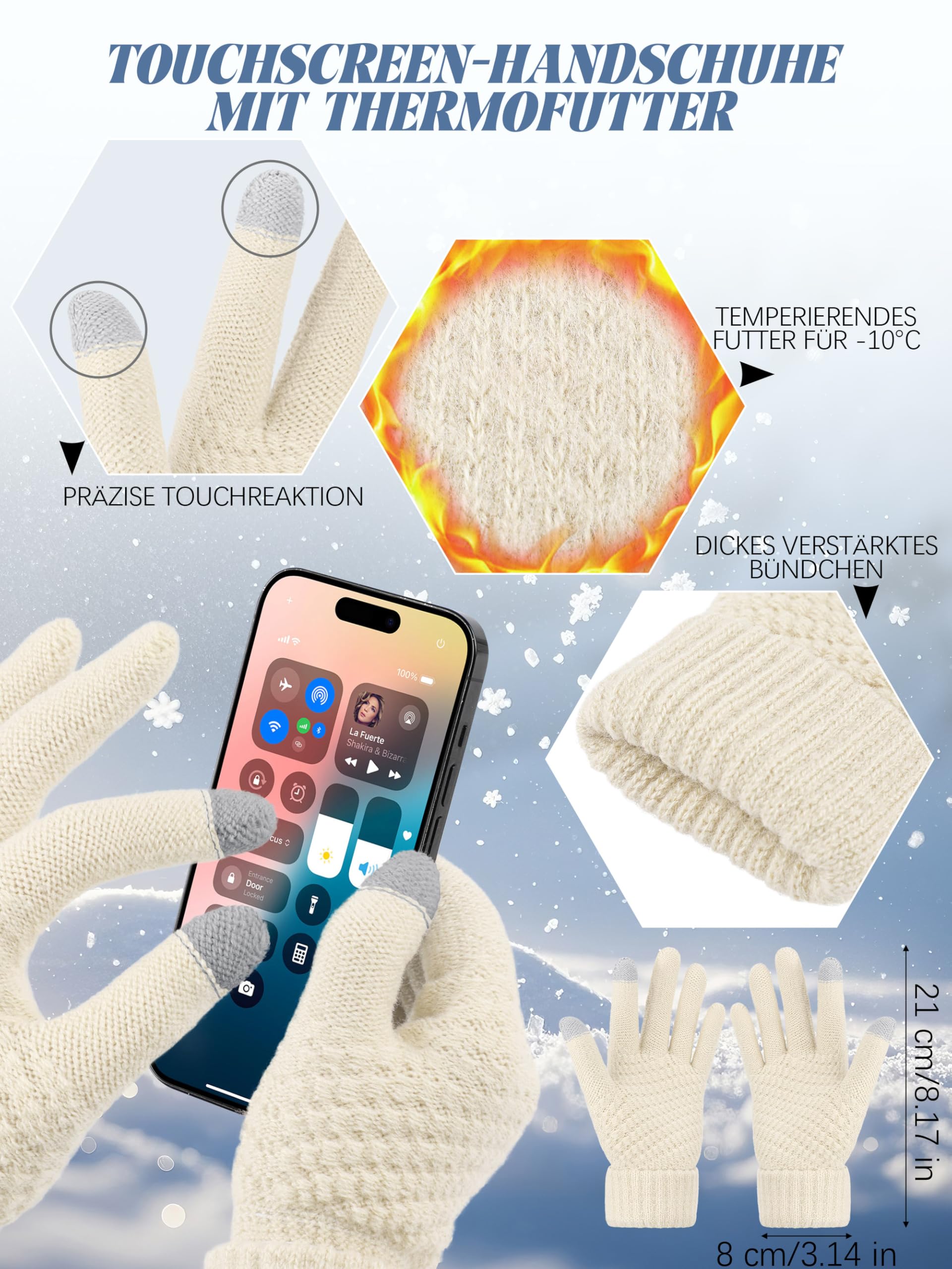 VZV Winter Set für Damen, Strickmütze mit Schal und Touchscreen-Handschuhe, Warmer Halswärmer, Schwarz