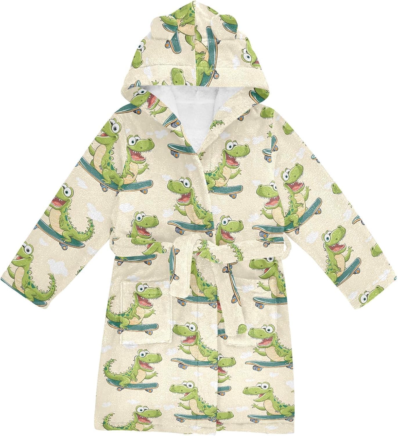 senya Skateboard Crocodile Toddler Hooded Bathrobe Kids Soft Plush Bath Towel Robes for Boys Girls 2-12 Years