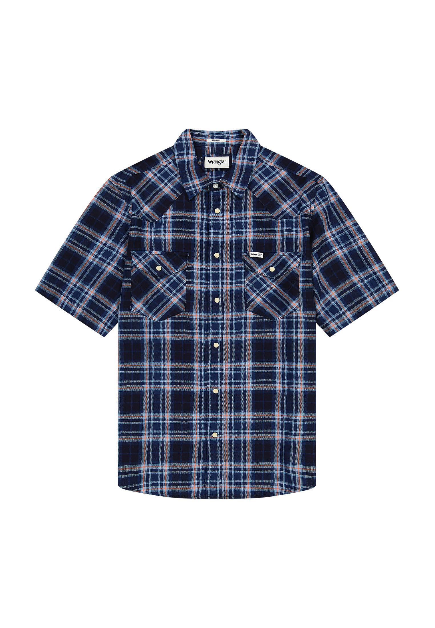 Wrangler Men's Flamingo Indigo Ss Western Shirt, Large