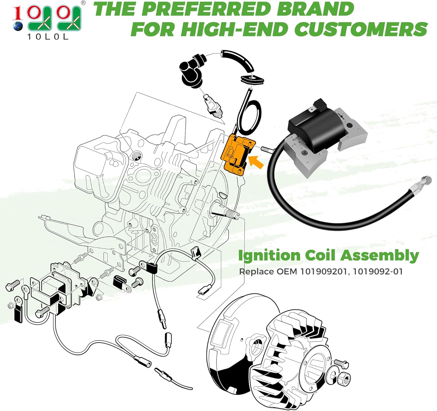 10L0L Golf Cart Ignition Coil 101909201 Replacement for Club Car DS & Precedent Golf Cart Gas 1997-up, with Built-in Ignitor