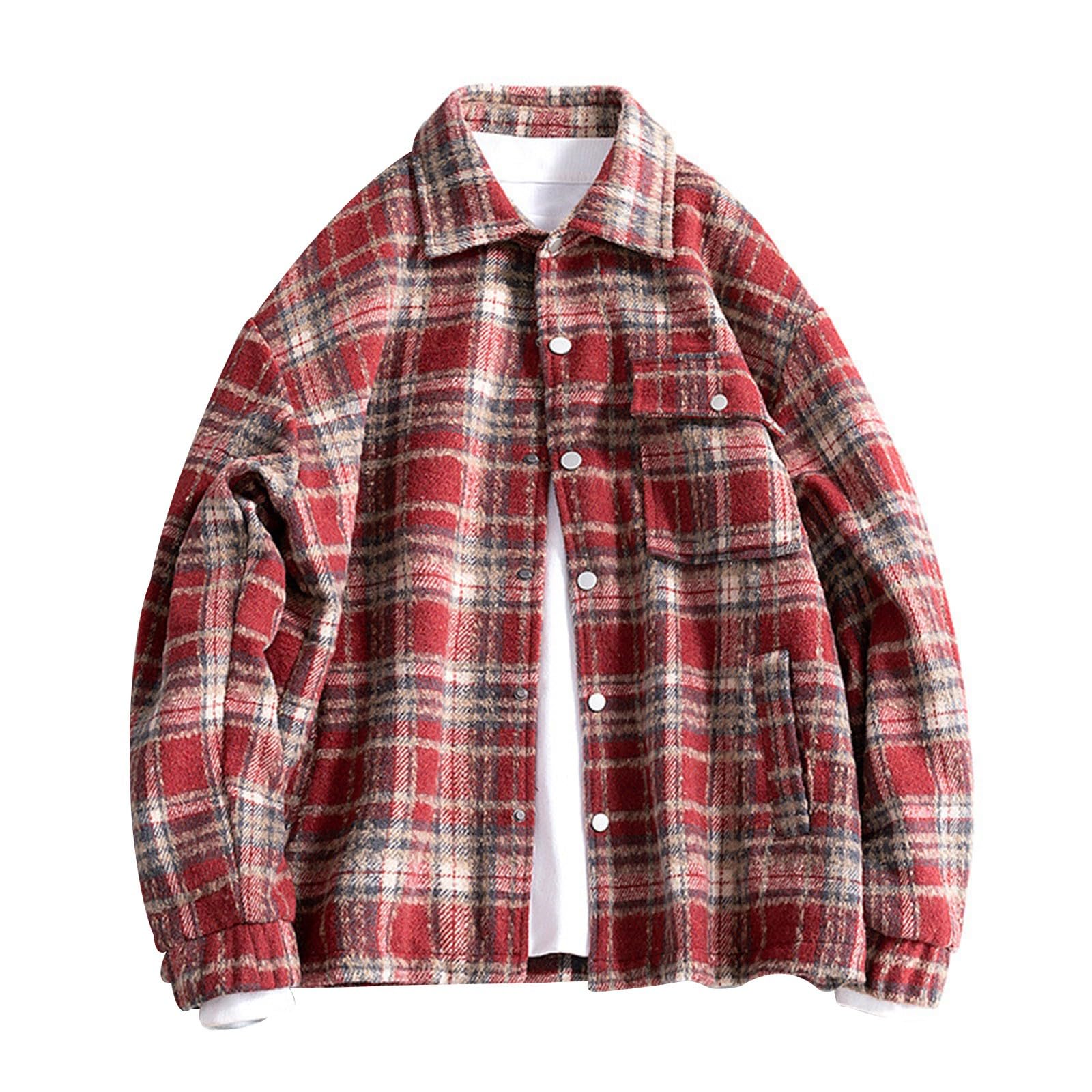 Generisch Camicia da uomo a quadri, in flanella, a maniche lunghe, casual, con bottoni, per il tempo libero, con tasca sul petto, vestibilità normale, per ragazzi, in cotone, con bottone, in flanella,