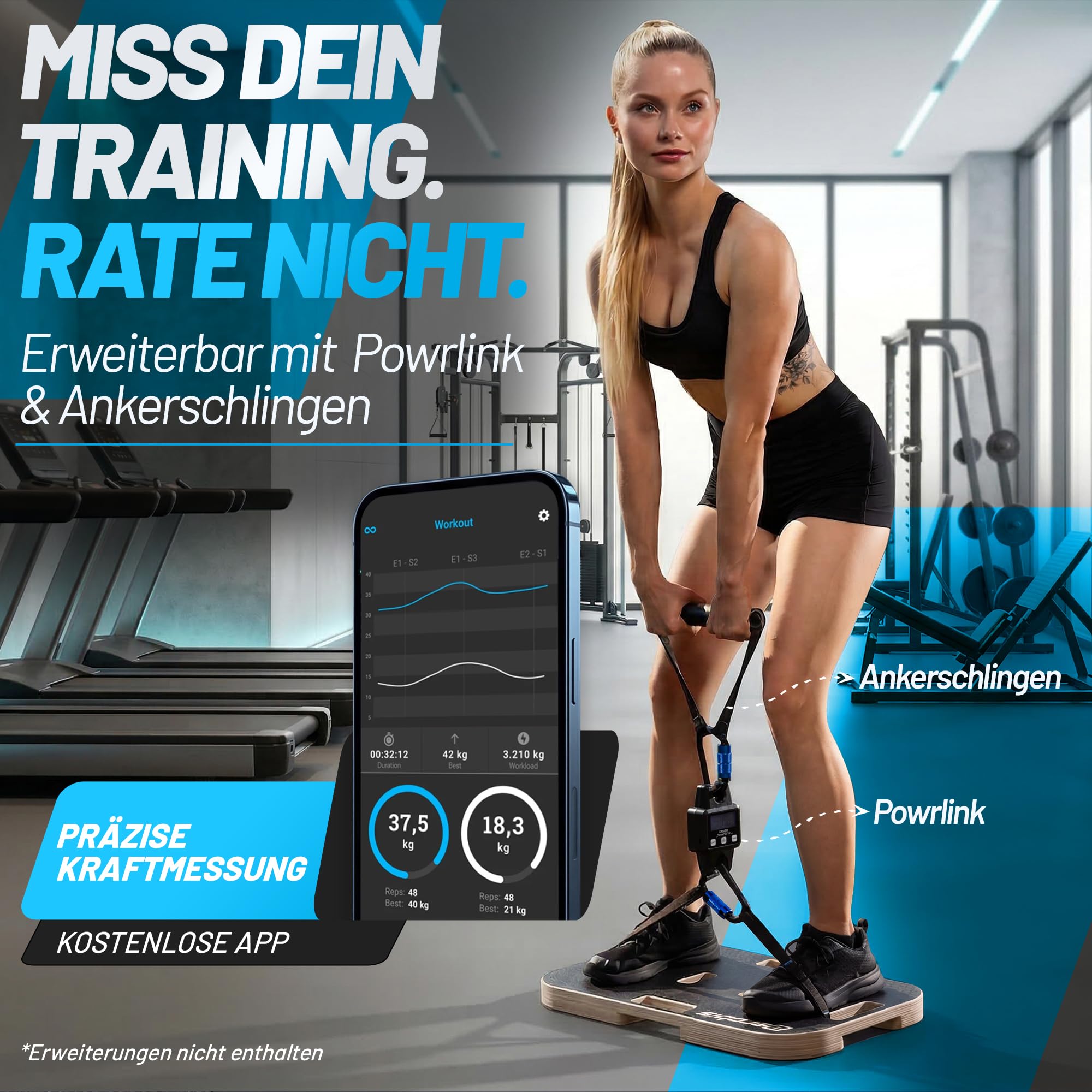 aerobis® Base Board – Trainingsplattform aus Holz für Widerstandstraining – Rutschfeste Fitness-Platte mit Gummifüßen – Kompatibel mit Powerbands & Powrlink – 570x350mm – Belastbar & stabil